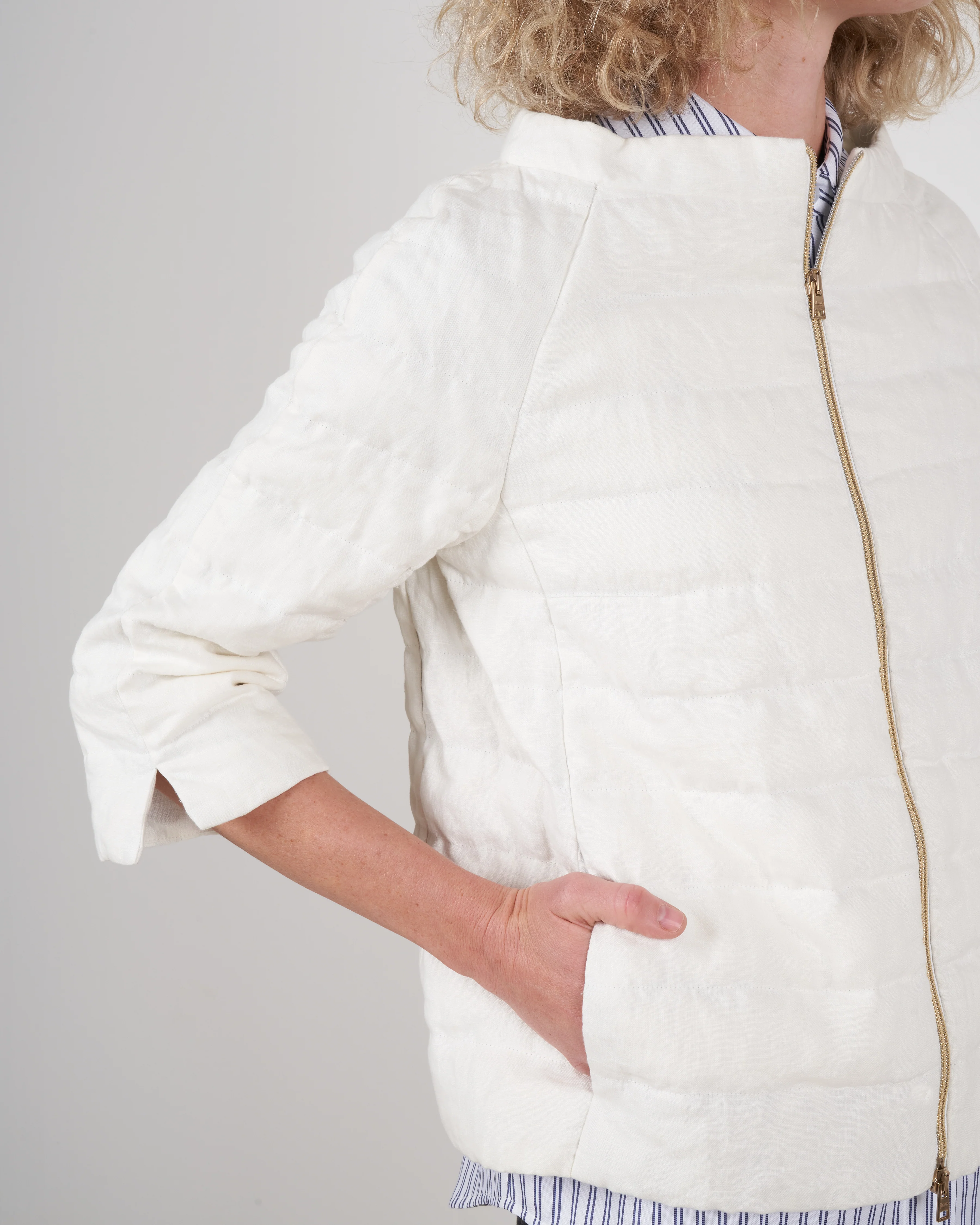 linen iconico 3/4 sleeve jacket - white - Image 5