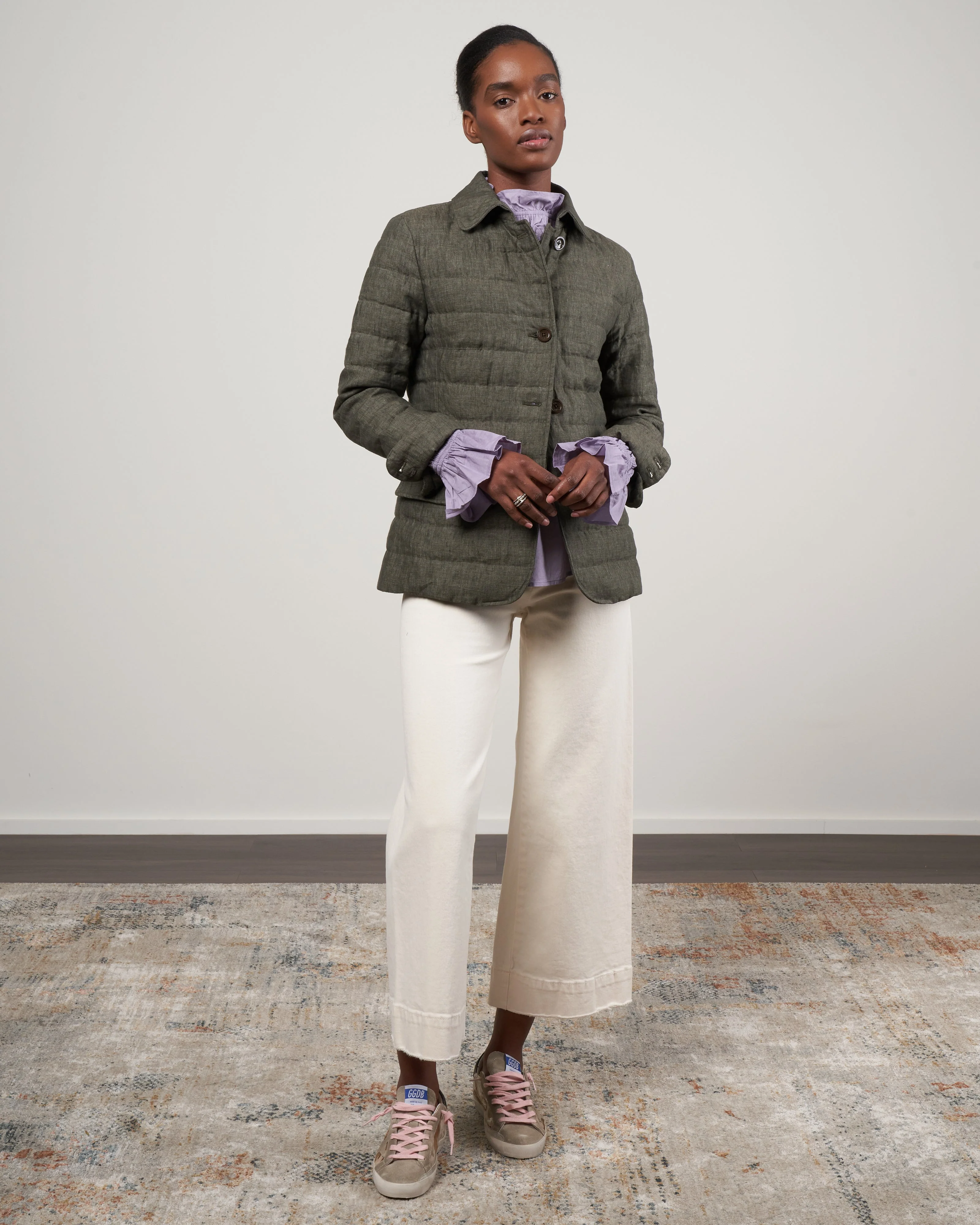 linen single breasted jacket - 7400 verde militare - Image 2
