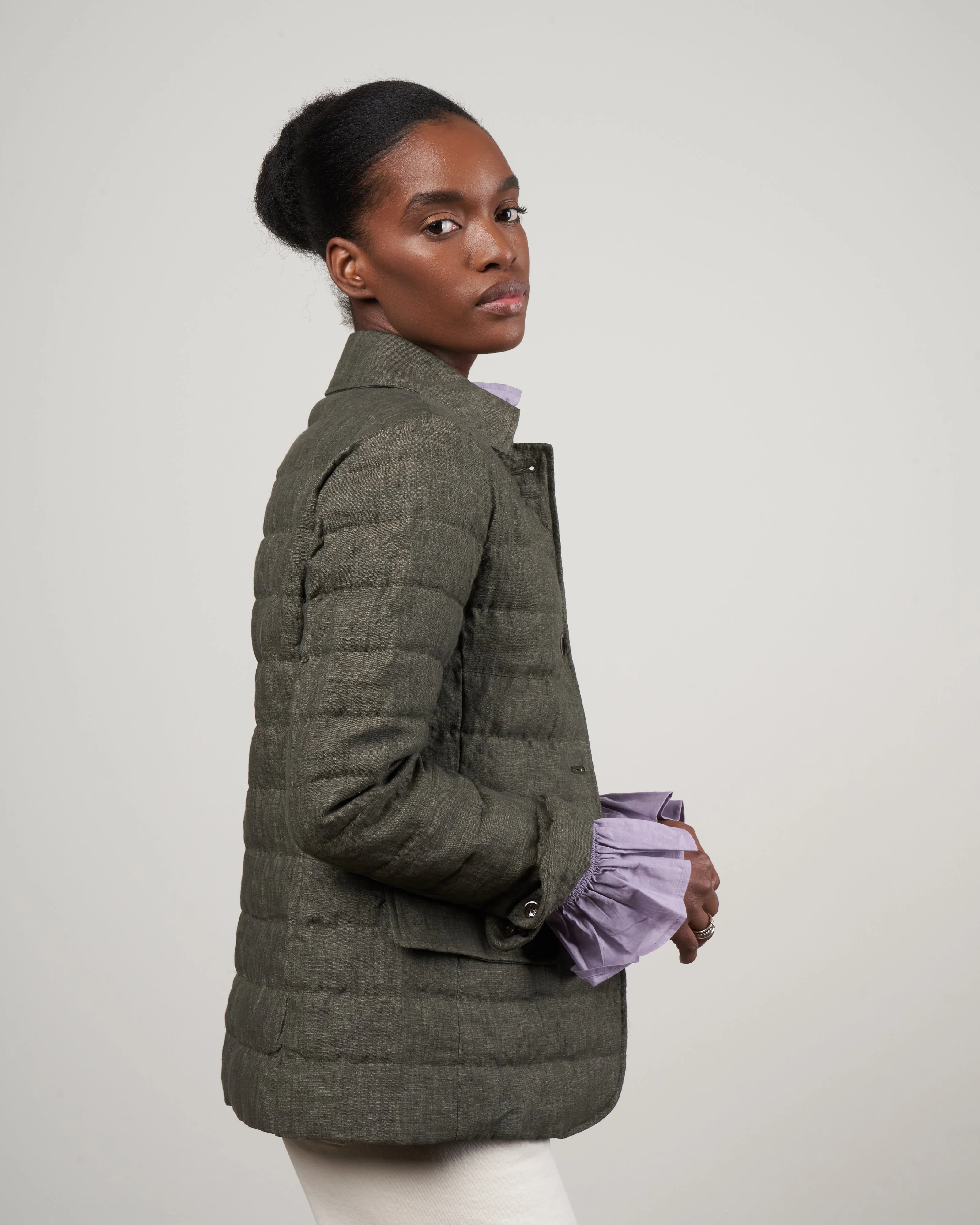 linen single breasted jacket - 7400 verde militare - Image 3