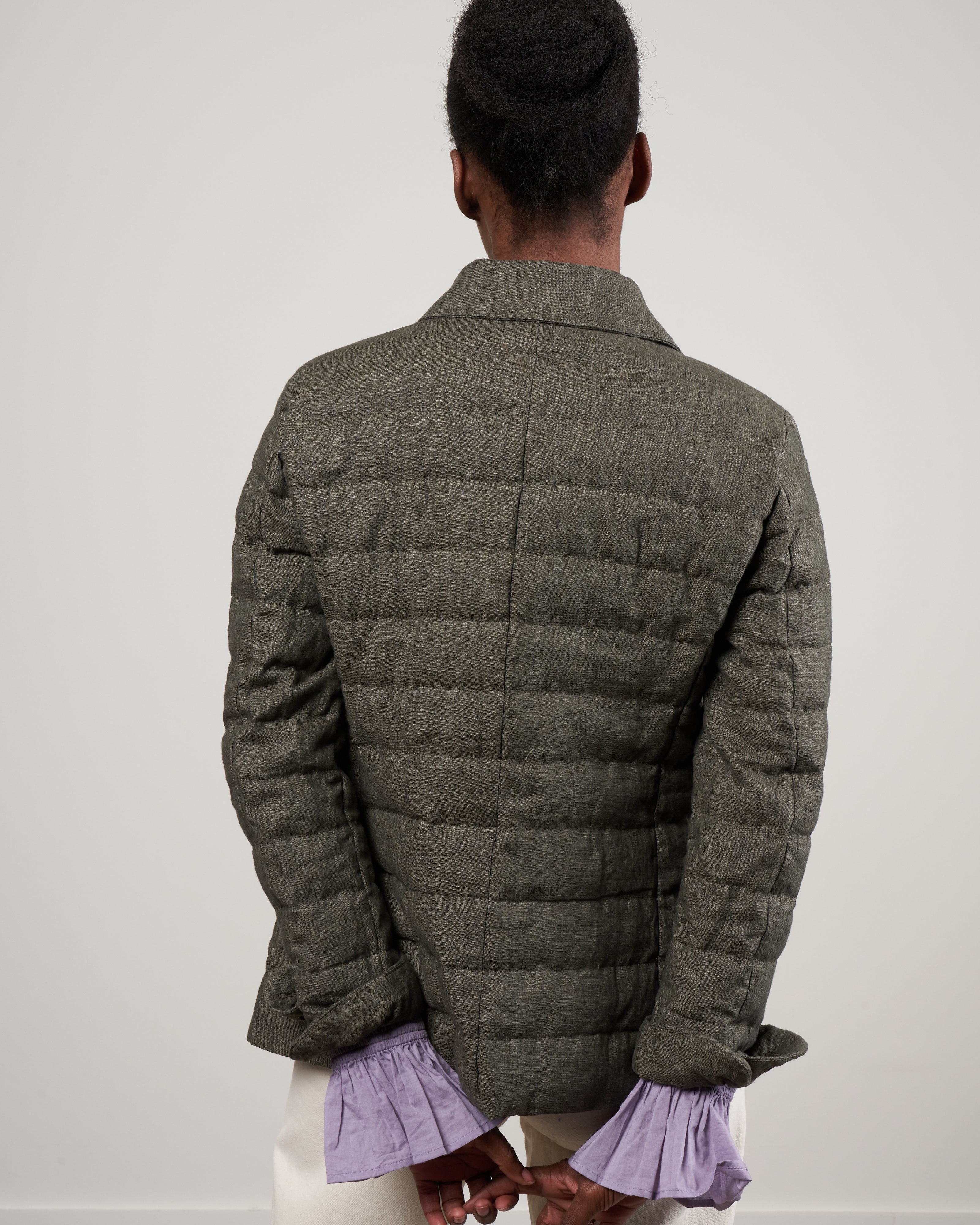 linen single breasted jacket - 7400 verde militare - Image 4