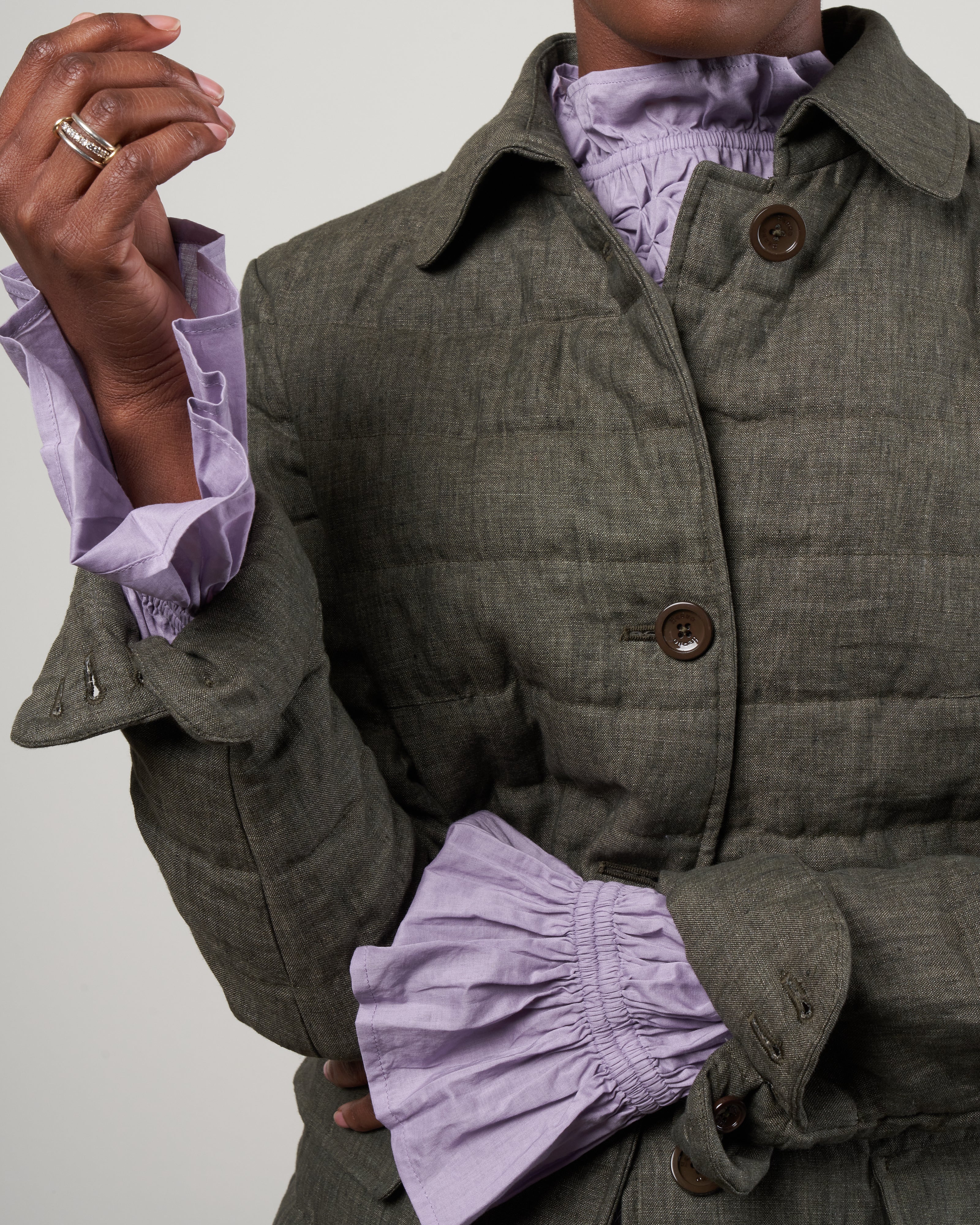 linen single breasted jacket - 7400 verde militare - Image 5