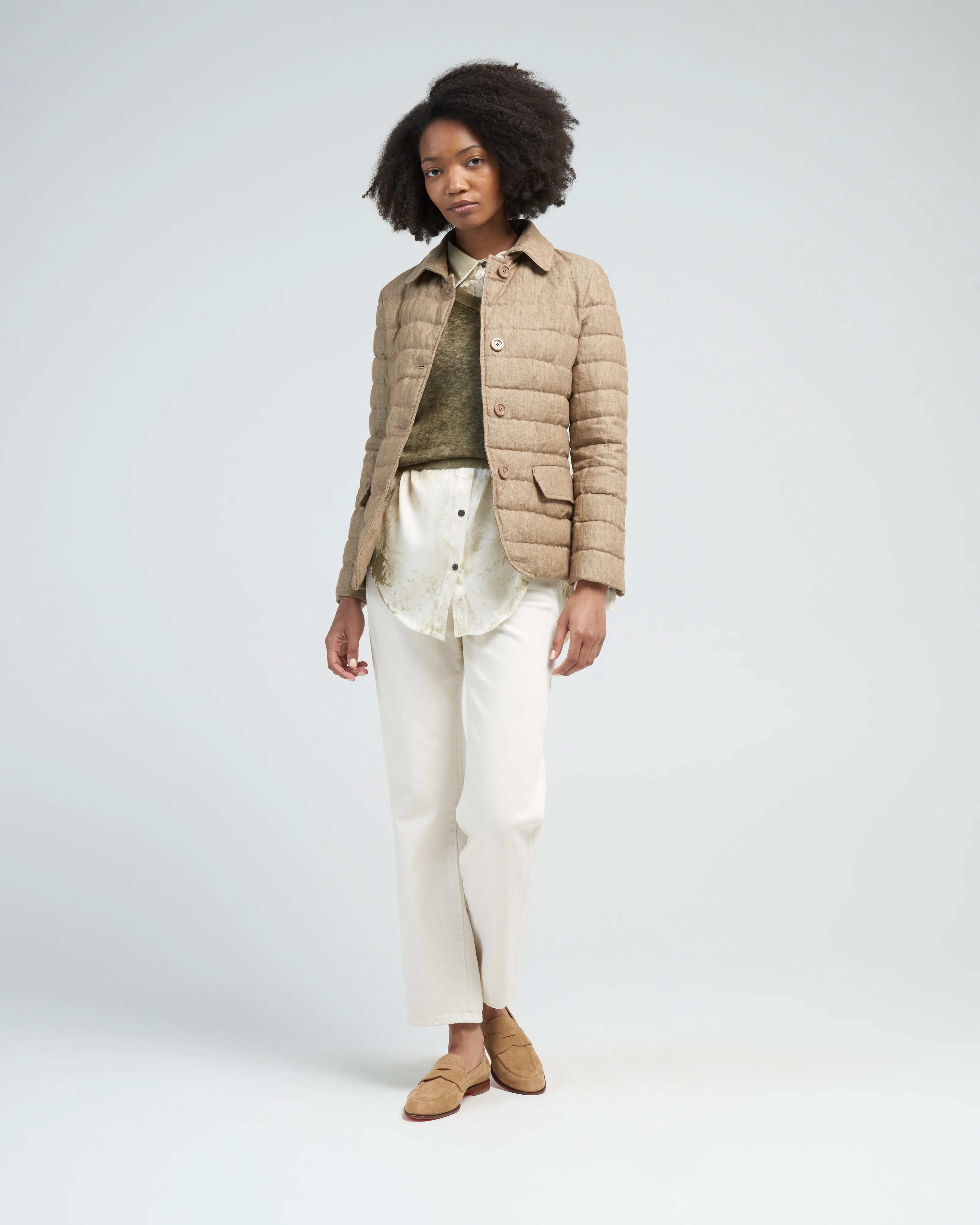linen single breasted jacket - khaki - Image 2