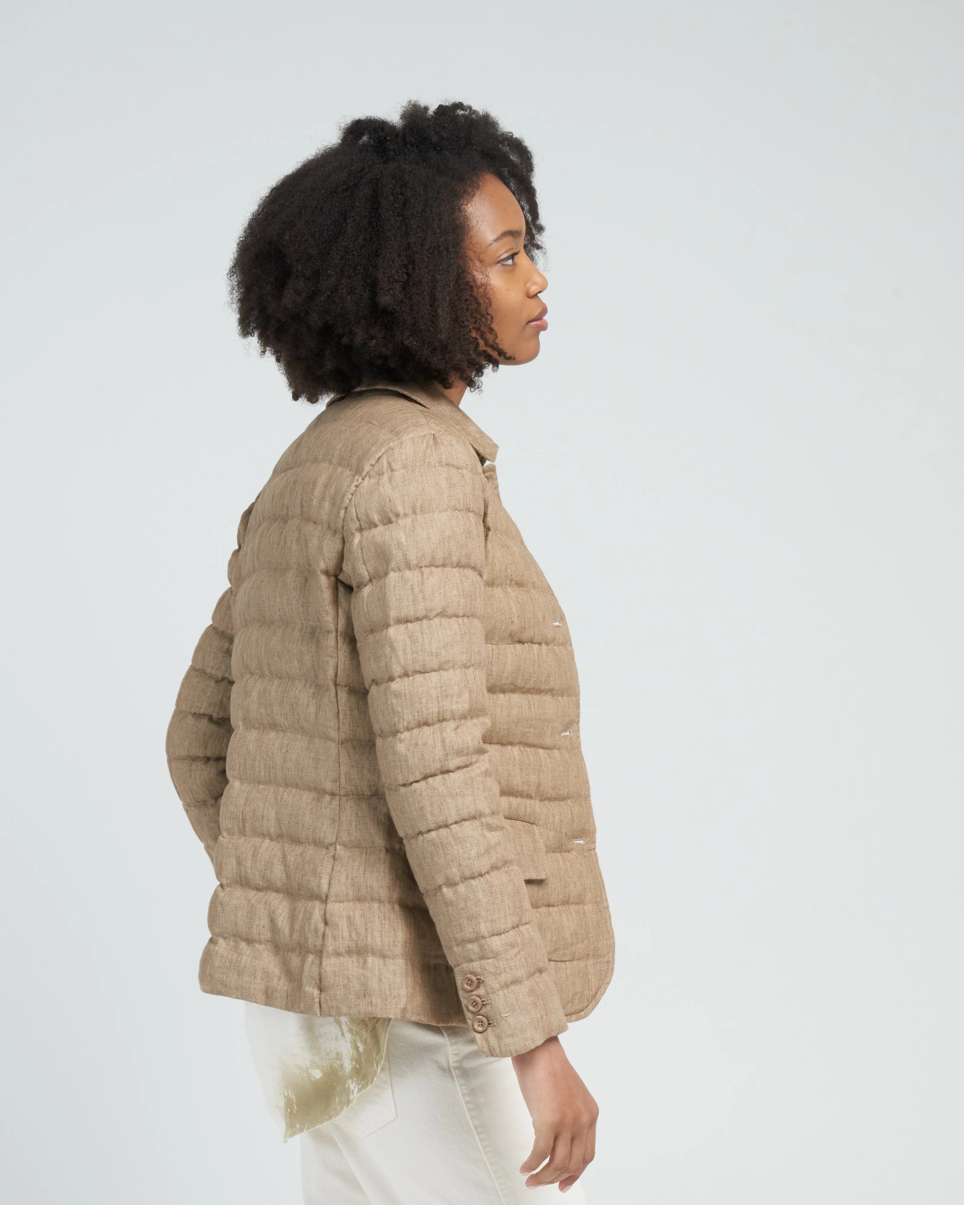 linen single breasted jacket - khaki - Image 3