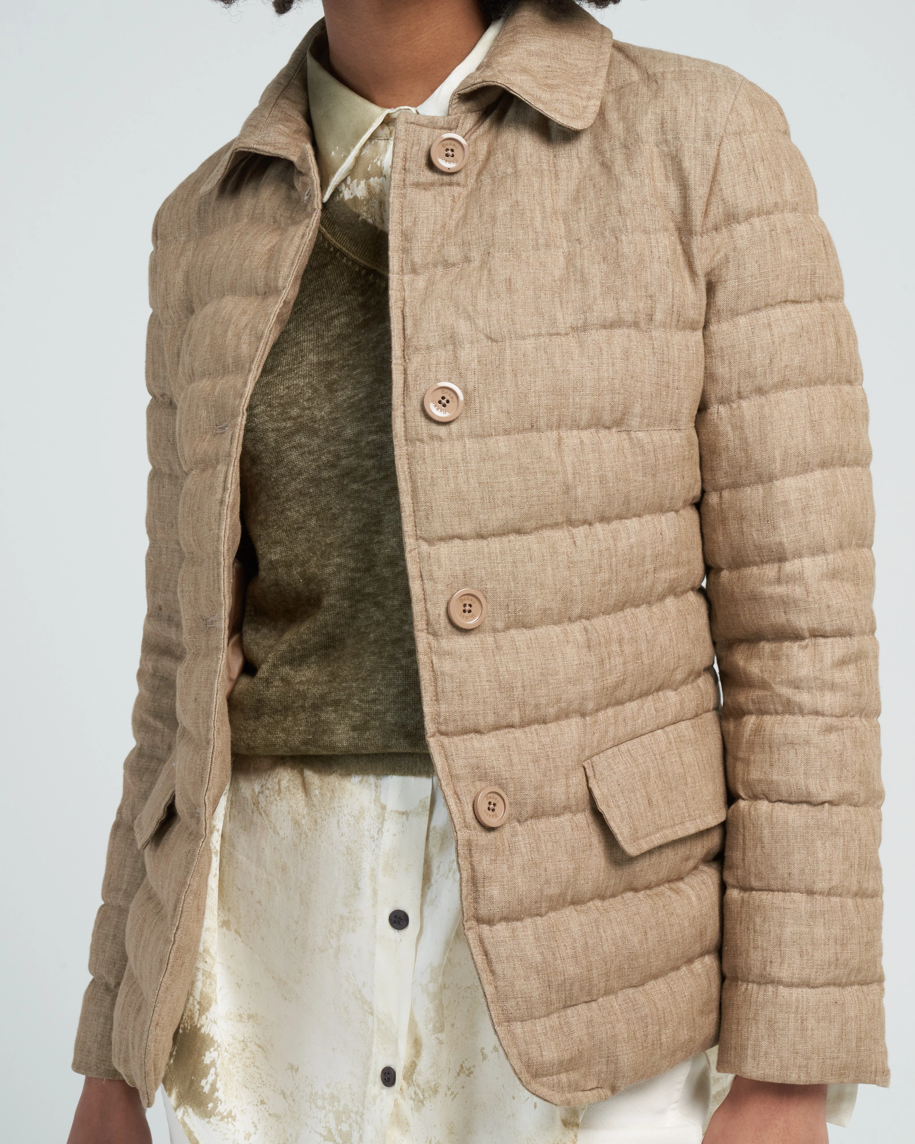 linen single breasted jacket - khaki - Image 5