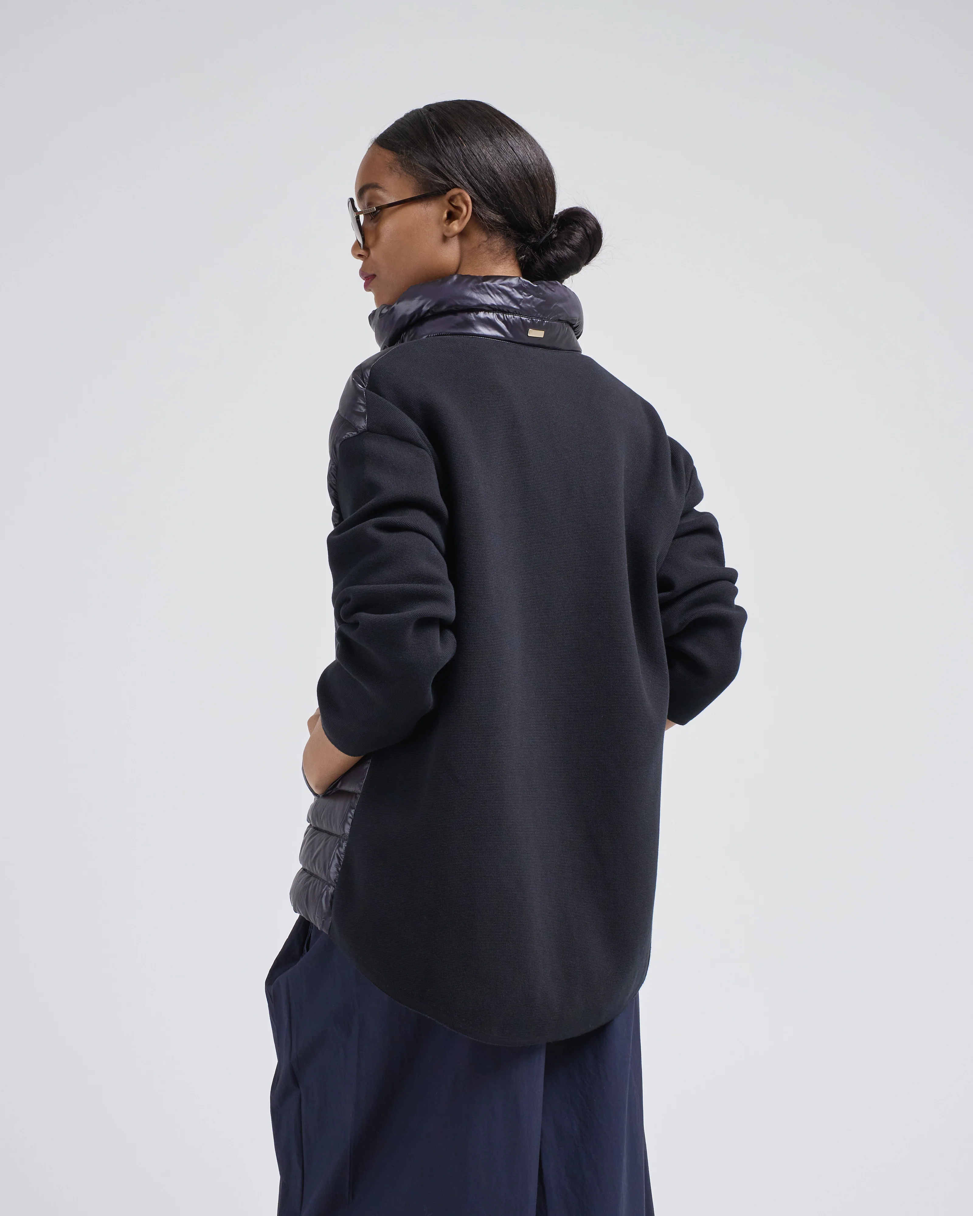 long jacket w/ shiny nylon front and knitted sleeves - Image 3