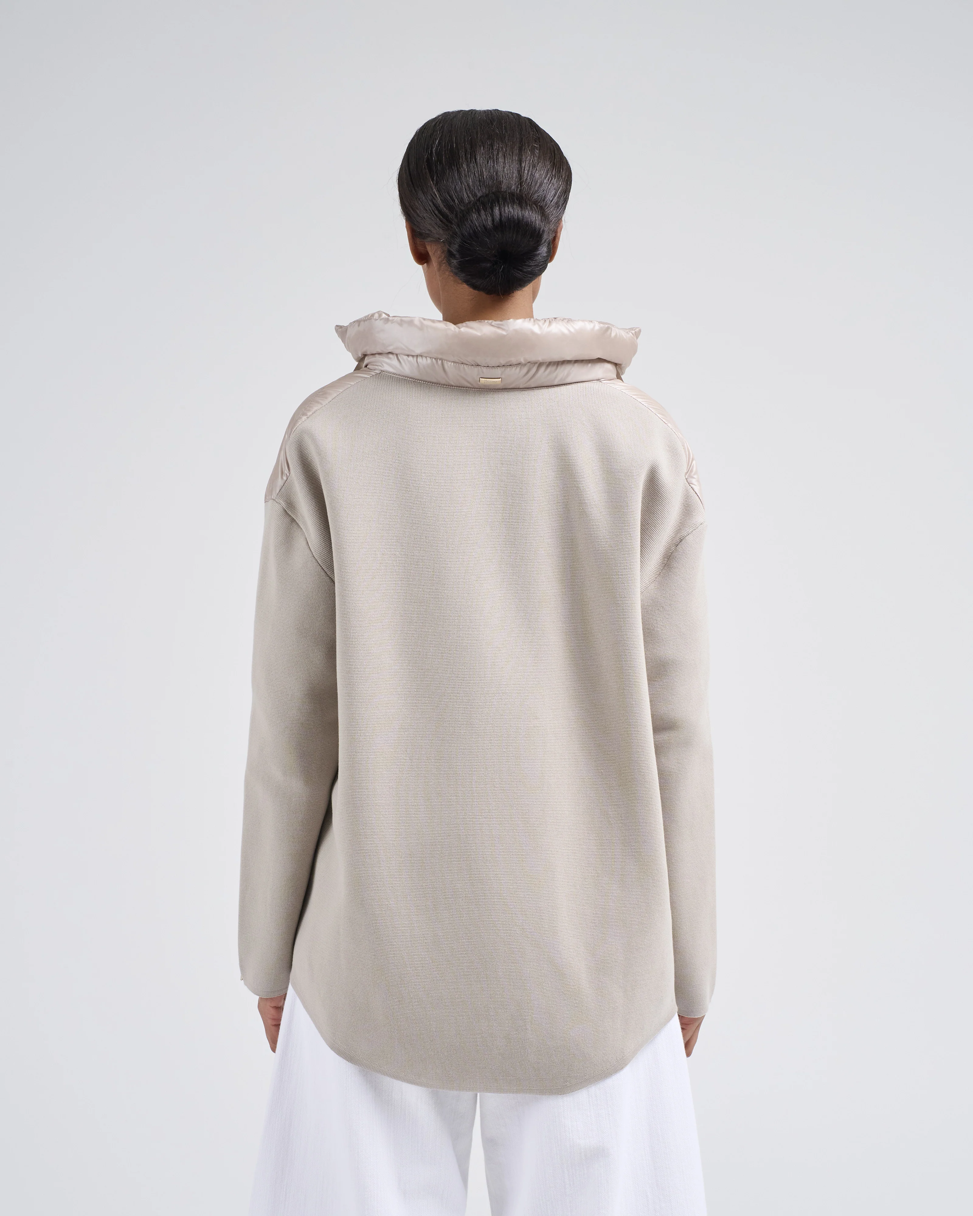 long jacket w/ shiny nylon front and knitted sleeves - Image 3