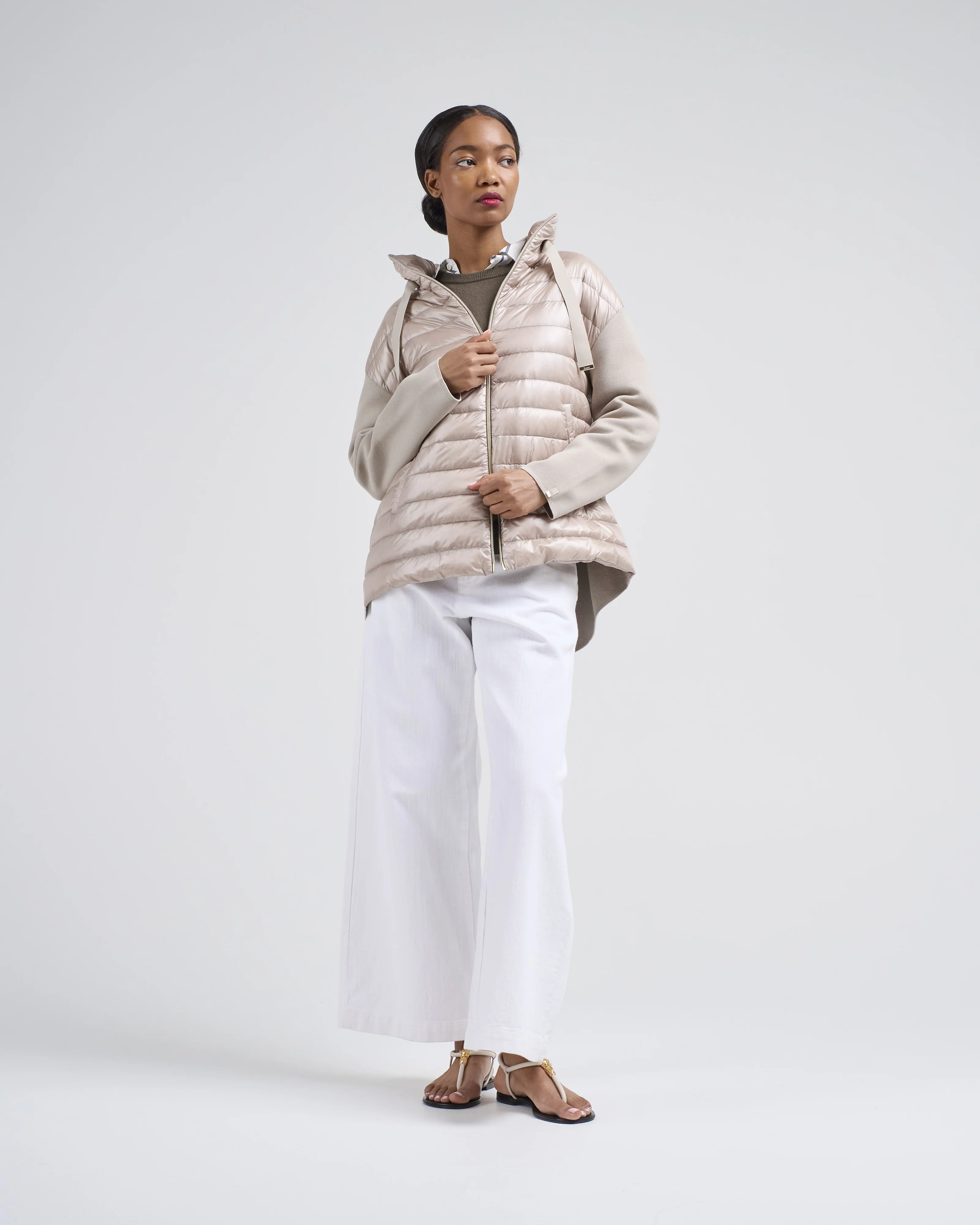 long jacket w/ shiny nylon front and knitted sleeves - Image 5