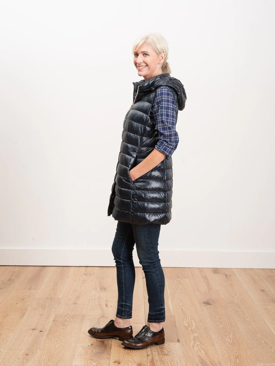 long vest with hood - navy - Image 3