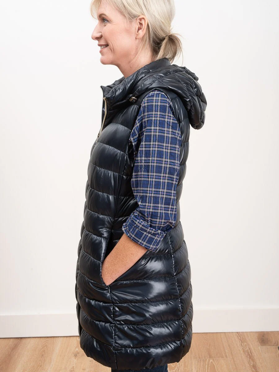 long vest with hood - navy - Image 6