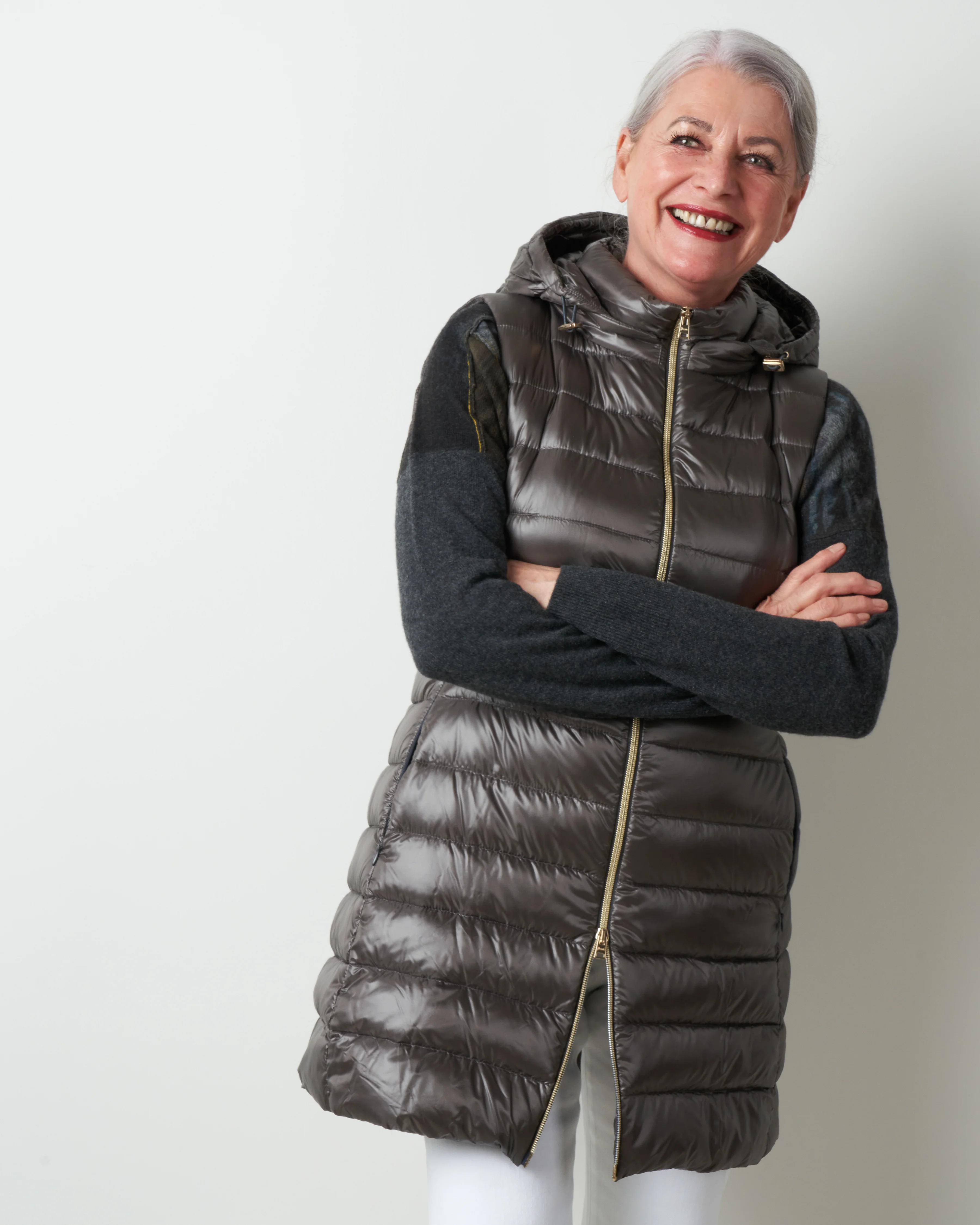 long vest with removable hood - grigio - Image 2
