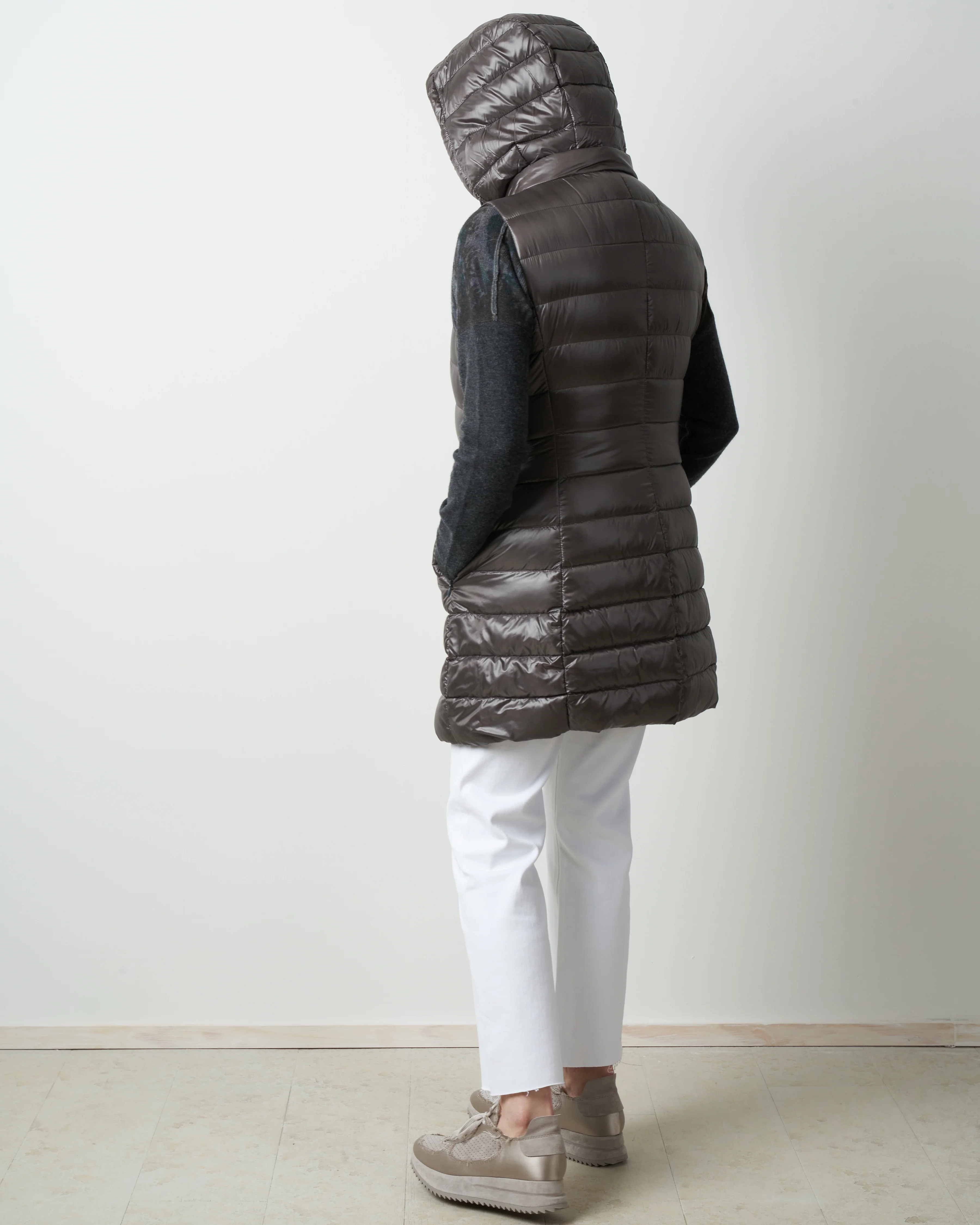 long vest with removable hood - grigio - Image 3