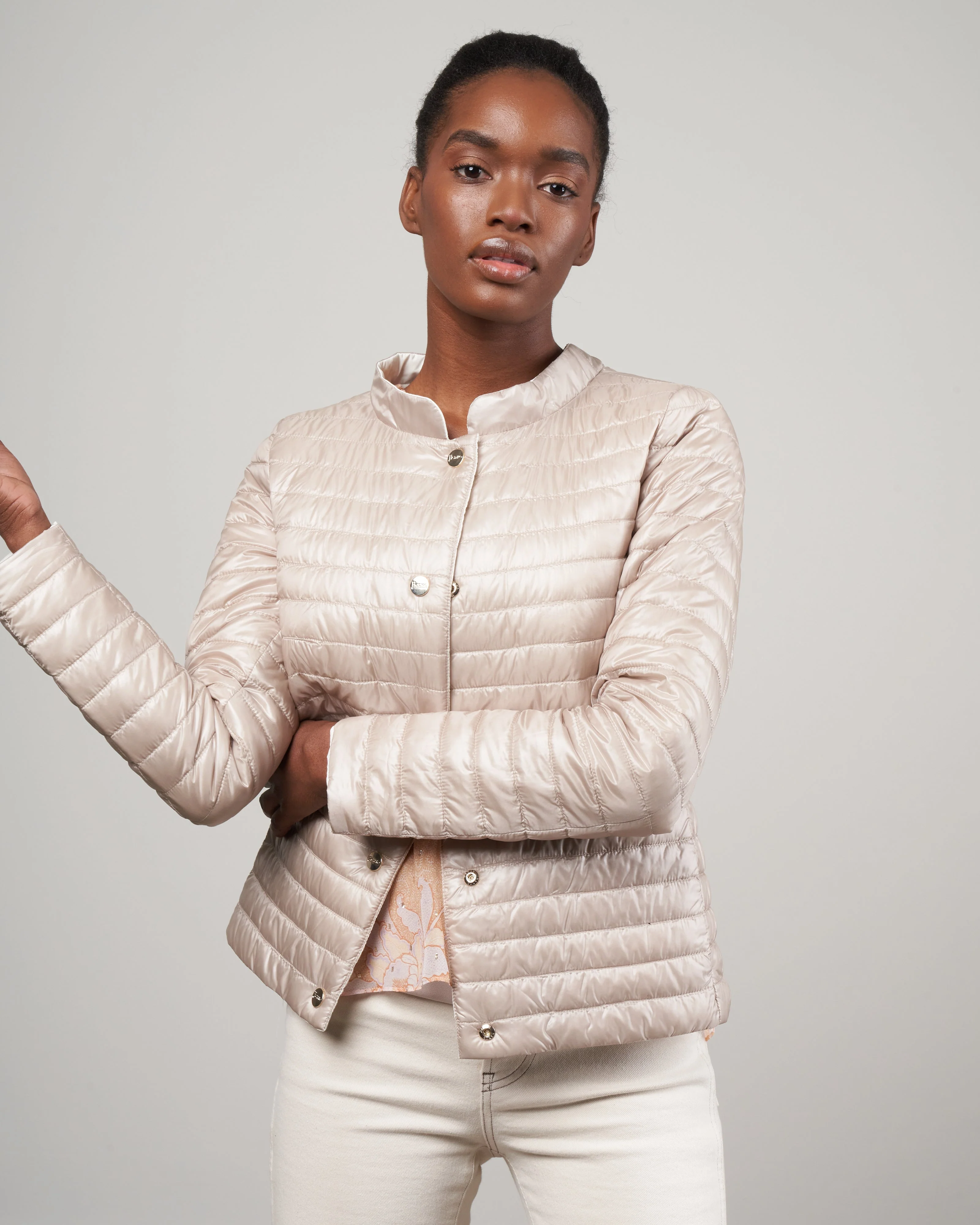 matte/shiny nylon reversible short jacket - bianco/chantilly - Image 2