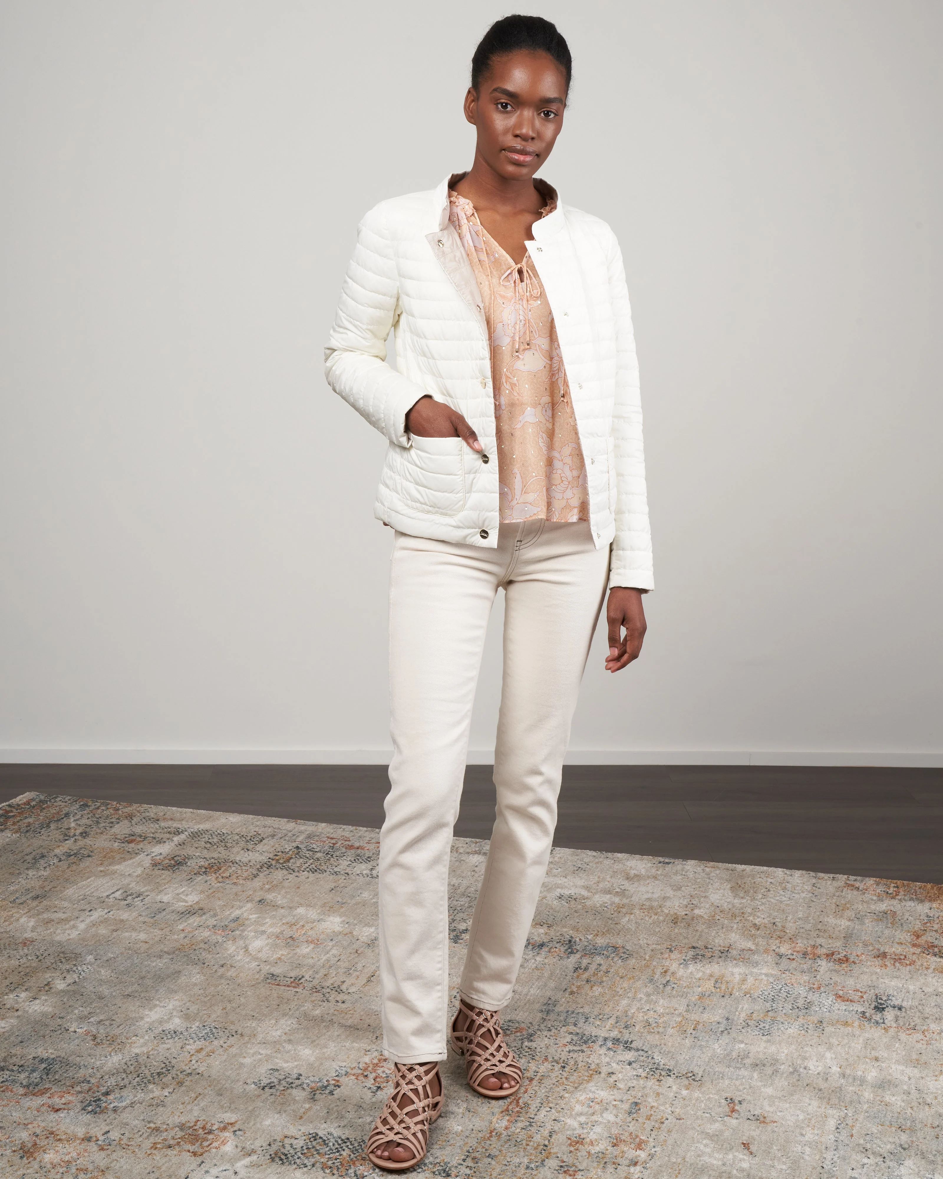 matte/shiny nylon reversible short jacket - bianco/chantilly - Image 3
