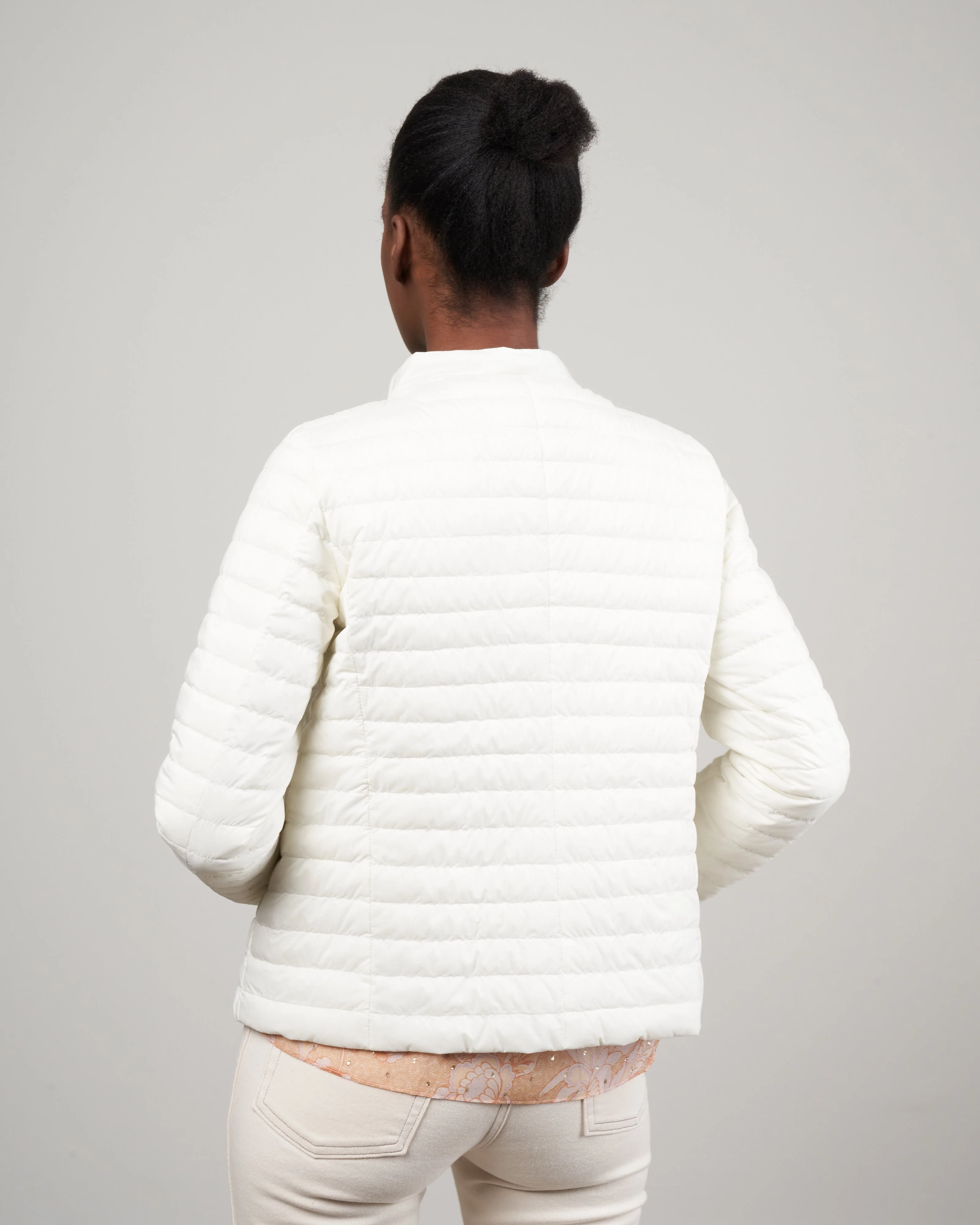 matte/shiny nylon reversible short jacket - bianco/chantilly - Image 4