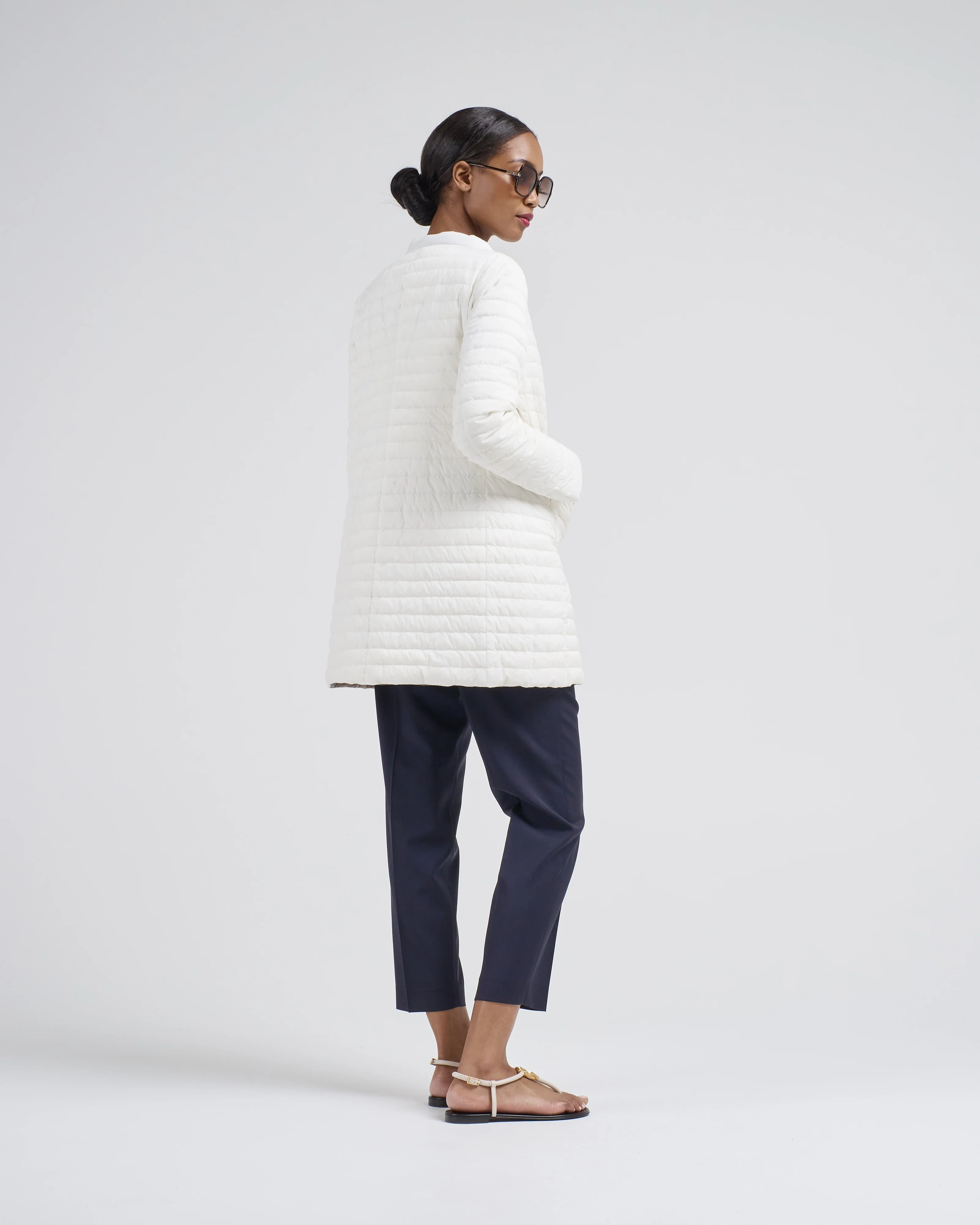 matte to shiny nylon reversible a-shape quilted coat - Image 10