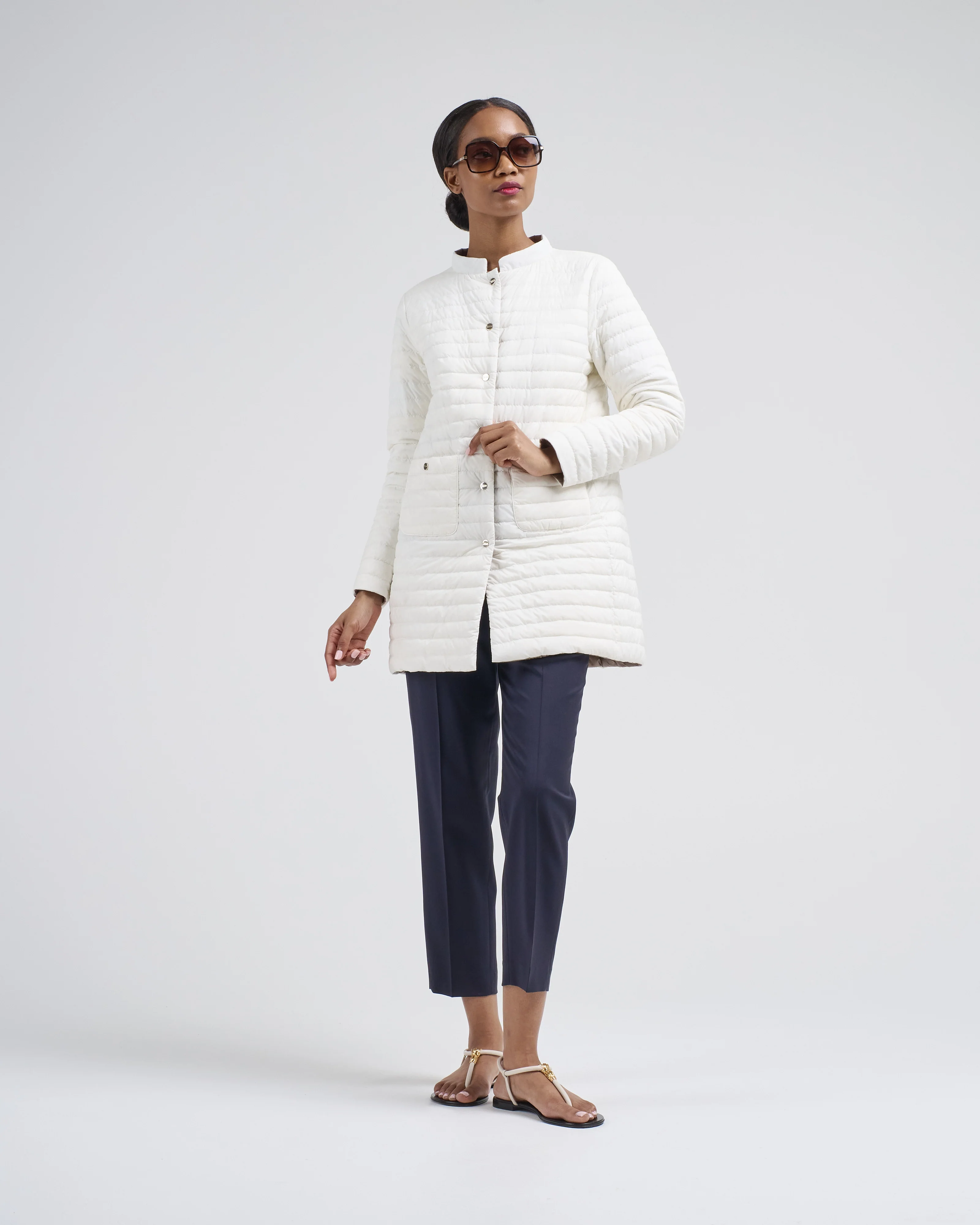 matte to shiny nylon reversible a-shape quilted coat - Image 8