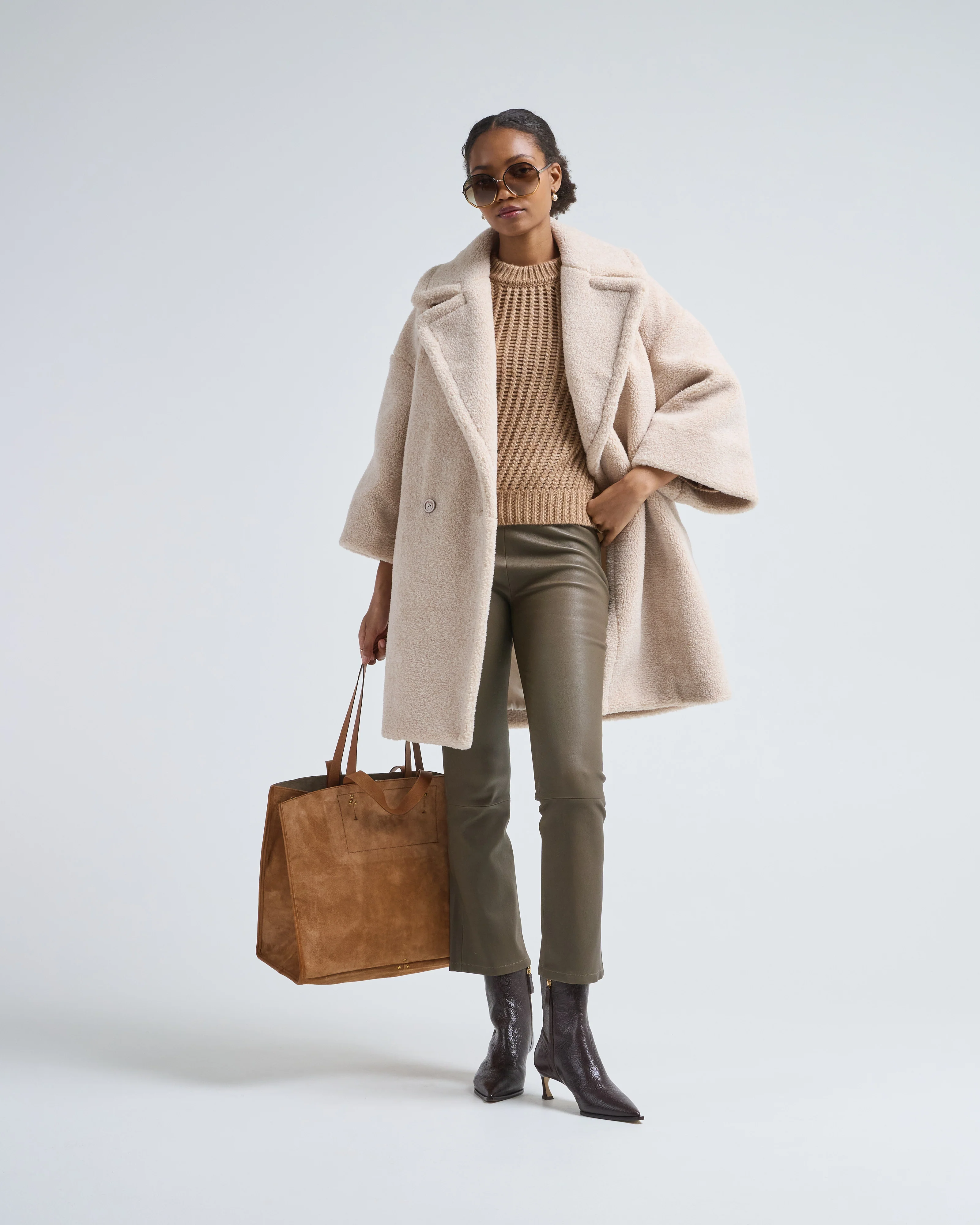 melange teddy db knee length coat - Image 2