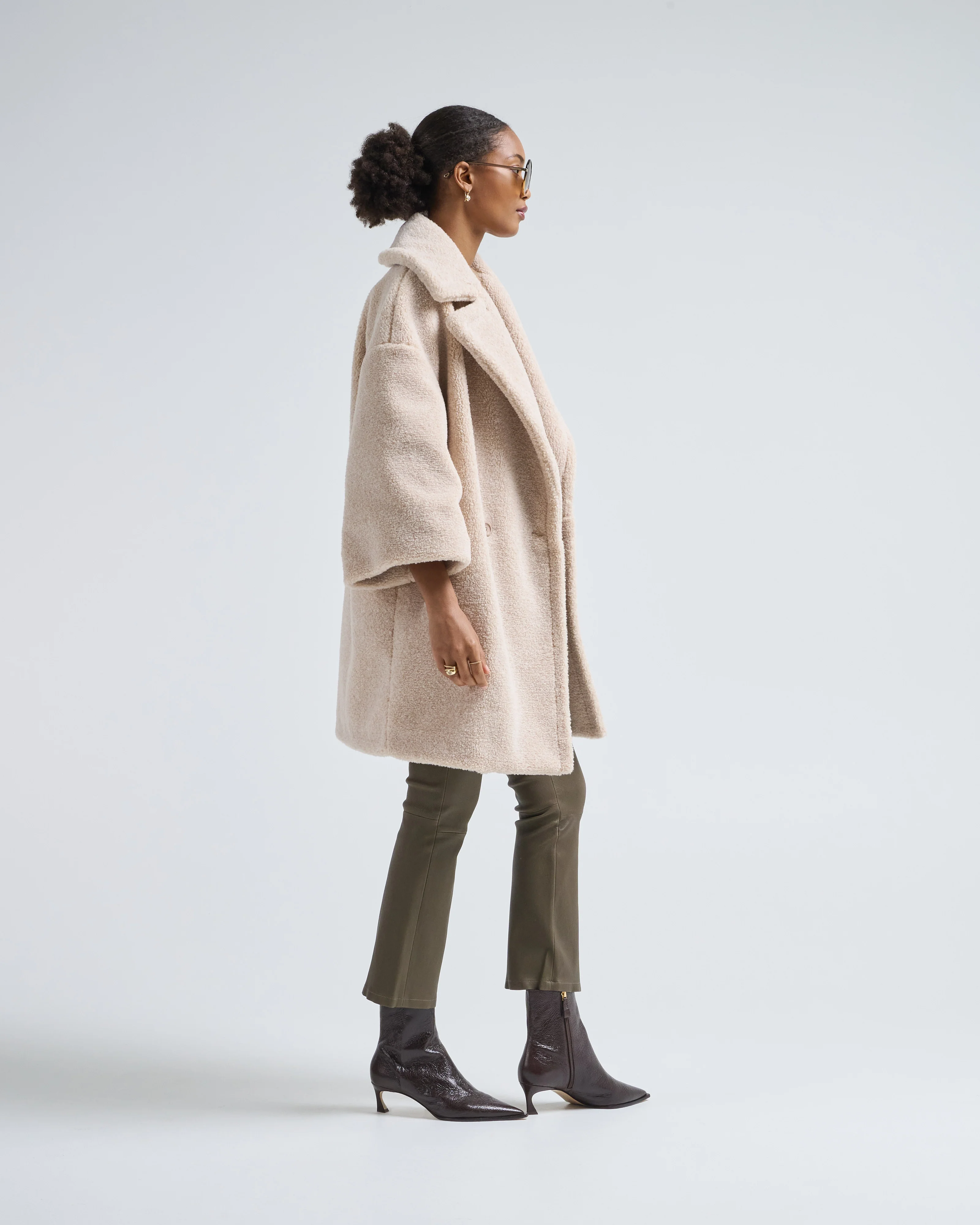 melange teddy db knee length coat - Image 3