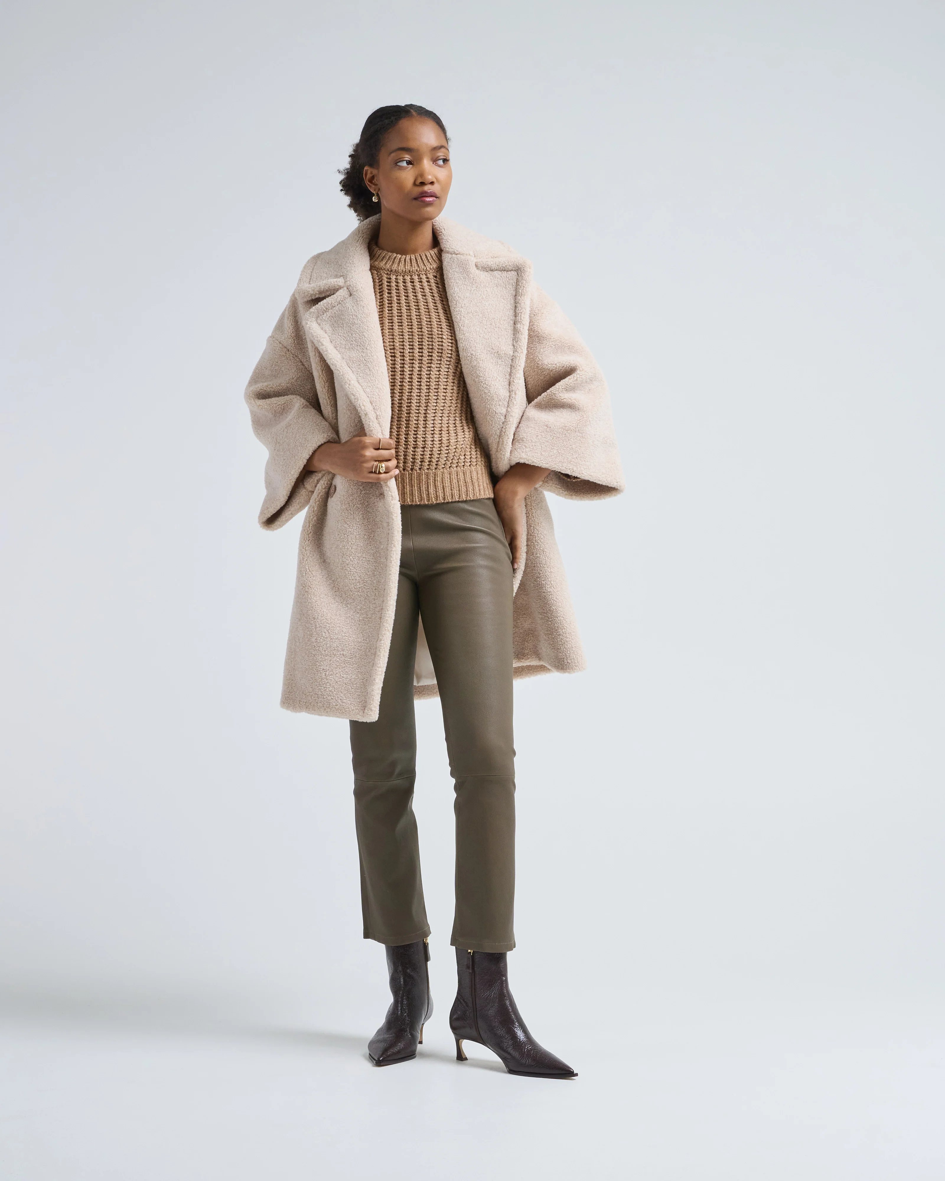 melange teddy db knee length coat - Image 5