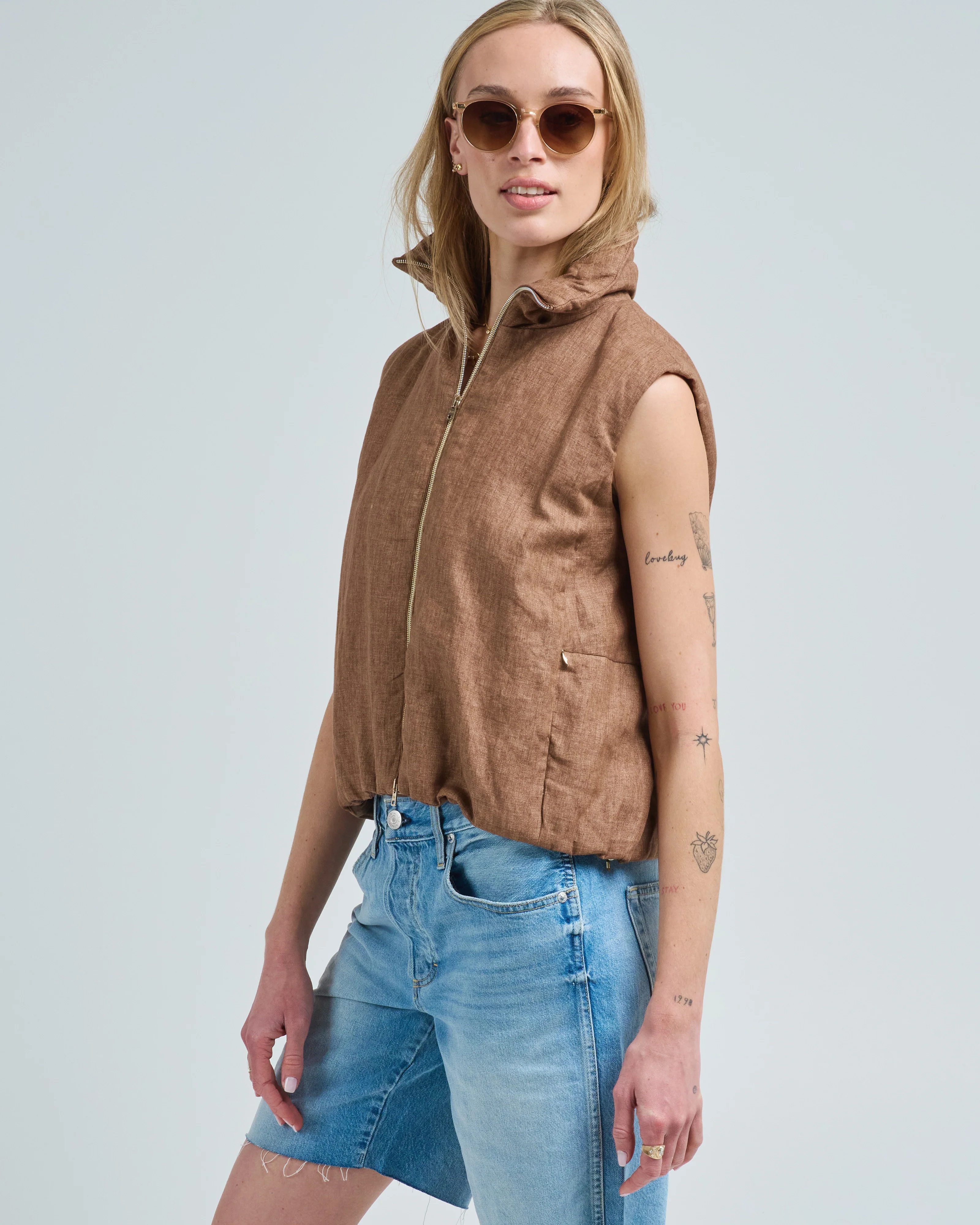 new linen blouson vest - Image 3