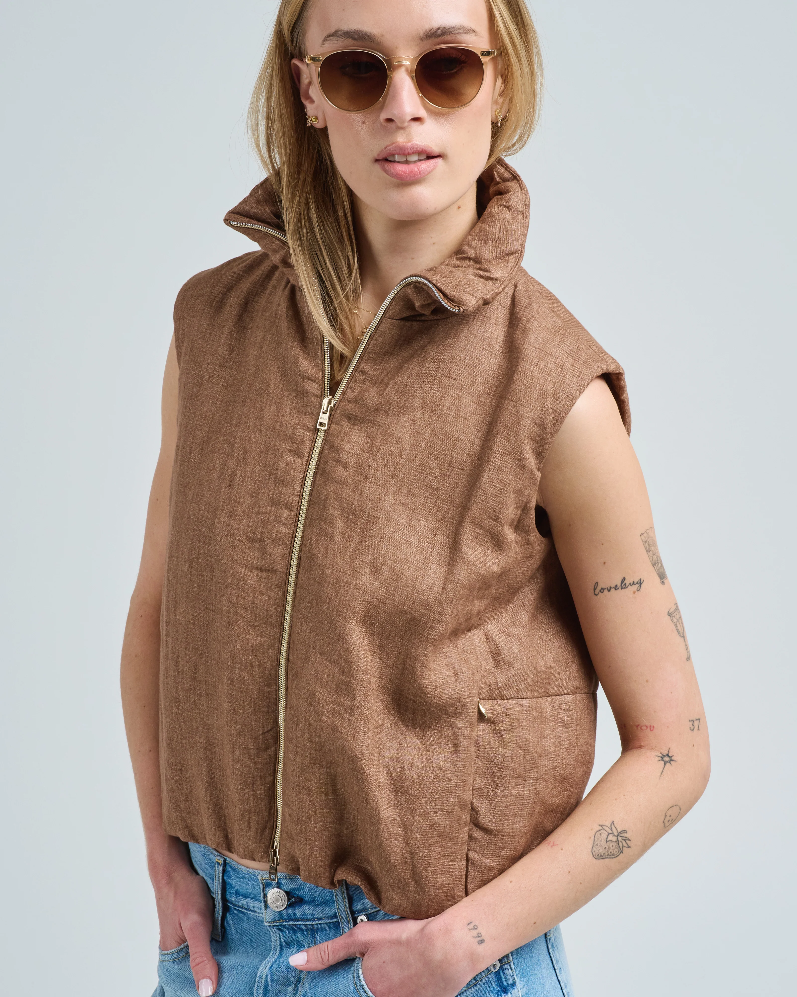 new linen blouson vest - Image 5