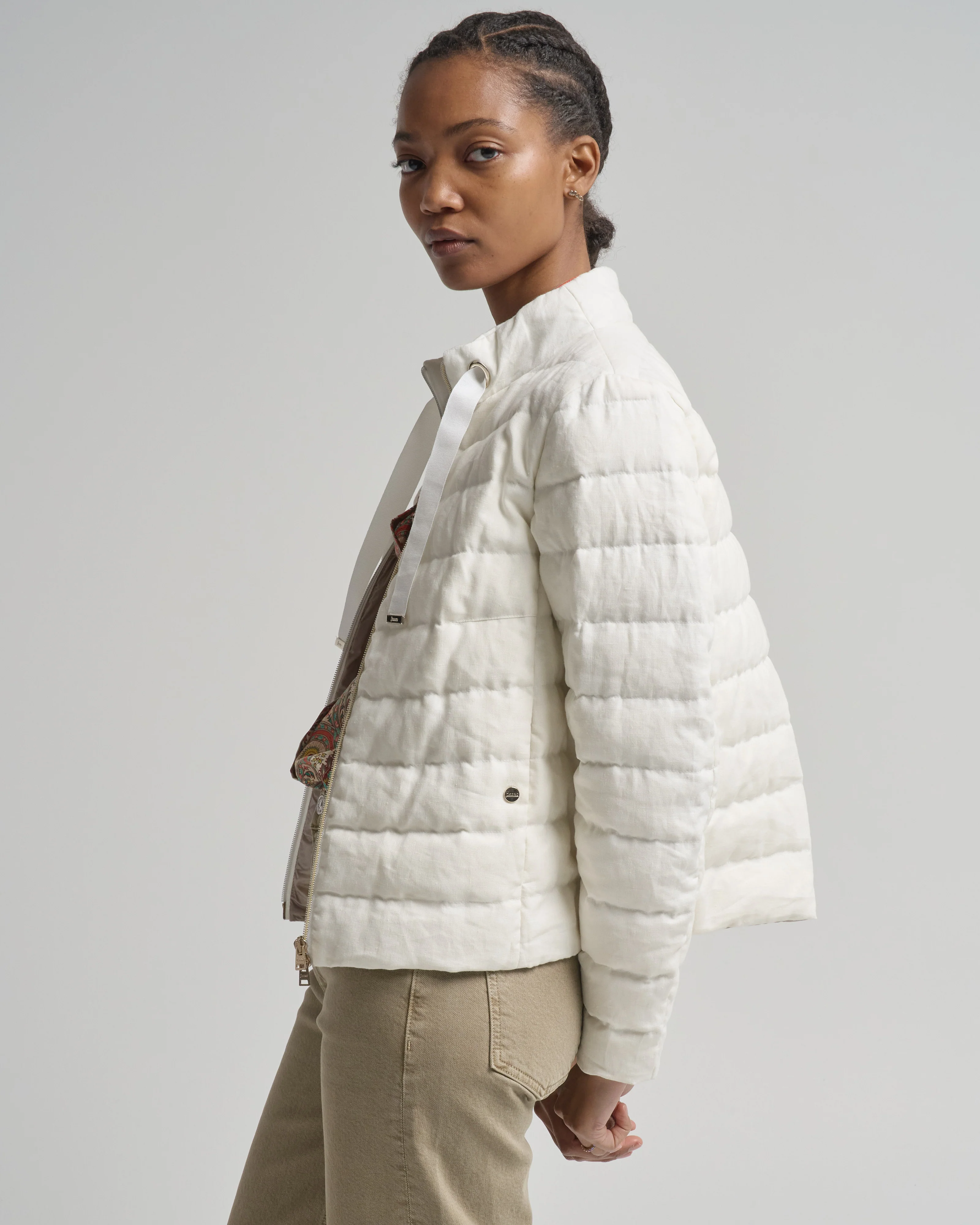 new linen quilted short jacket with tie detail - Image 2