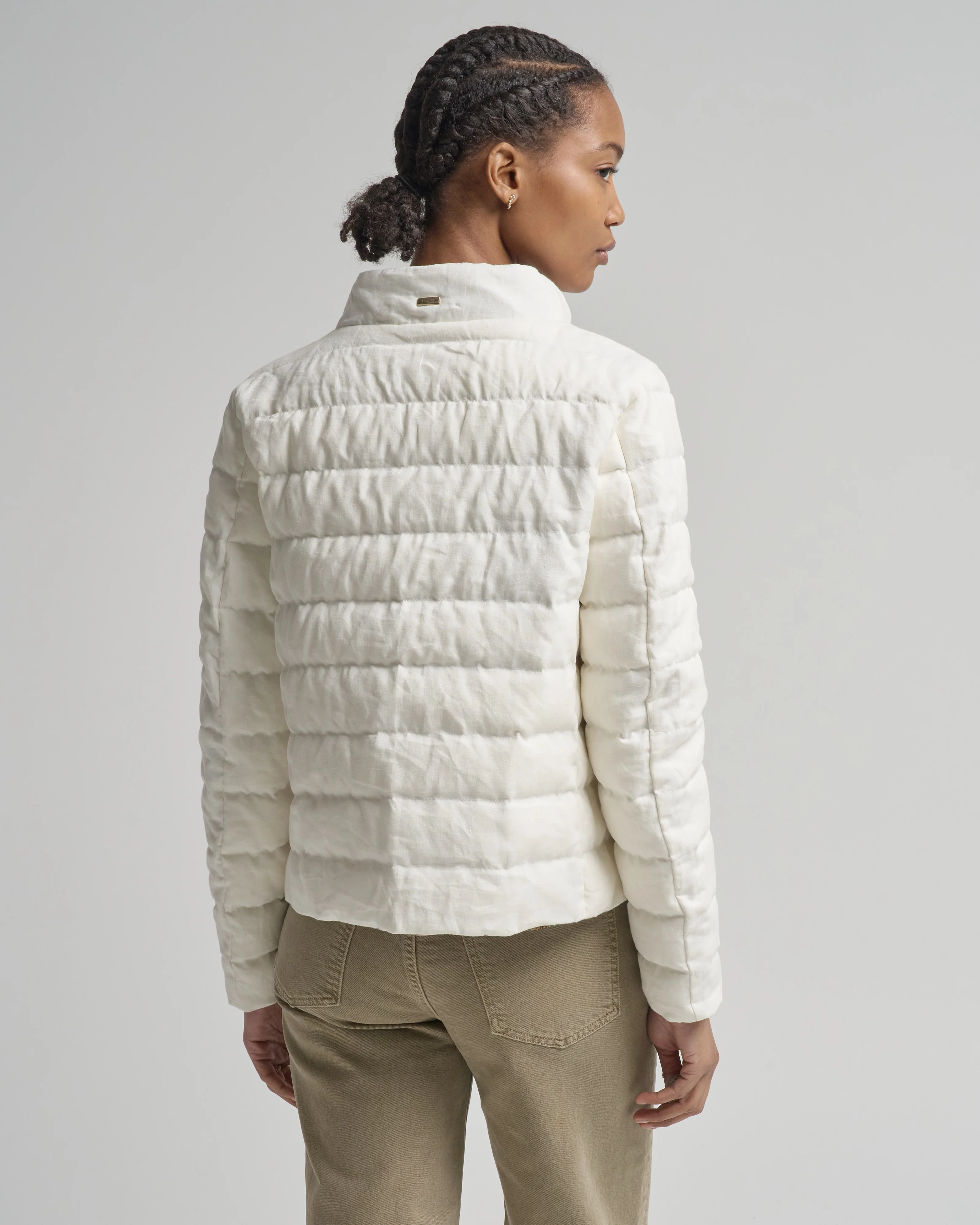 new linen quilted short jacket with tie detail - Image 3