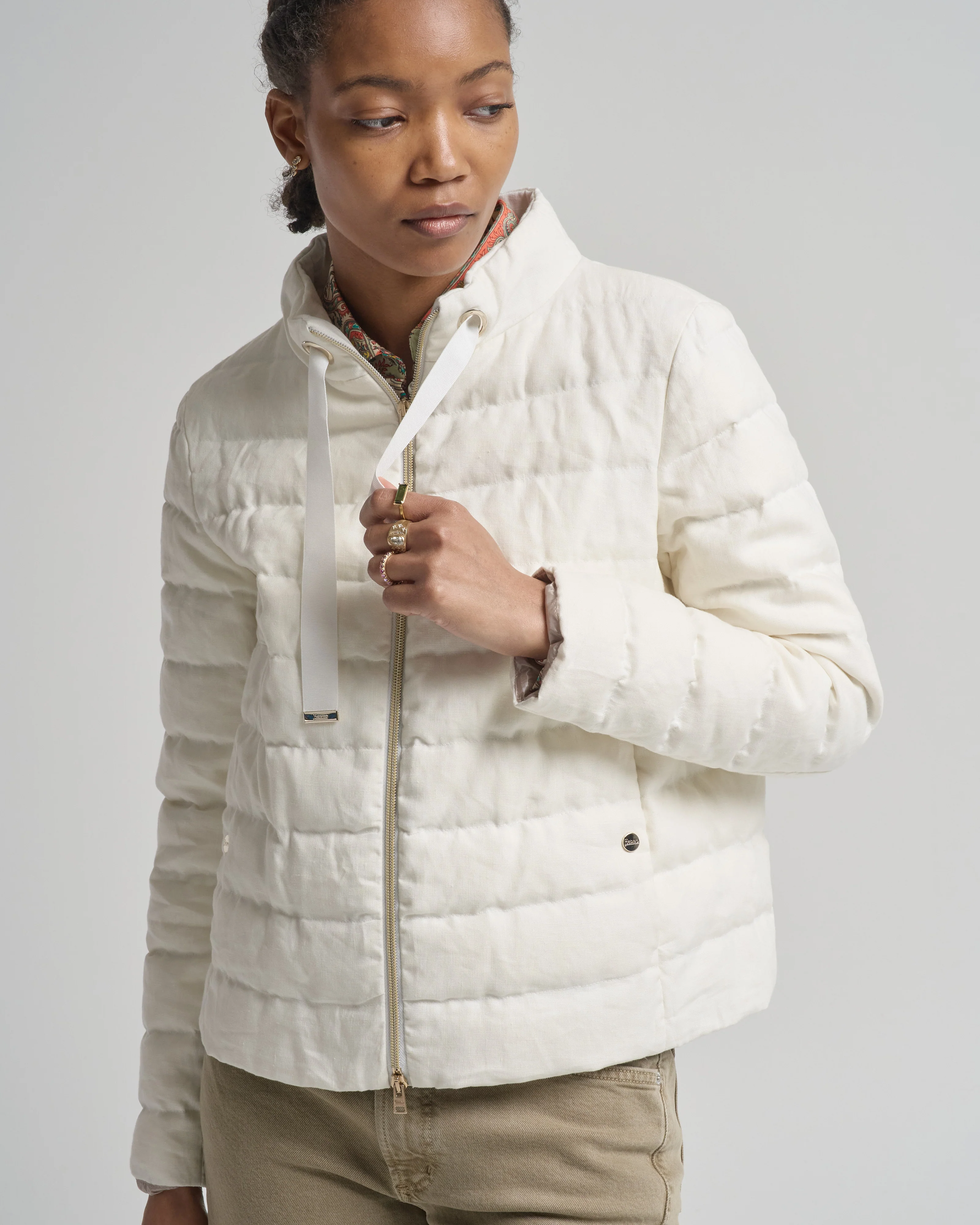 new linen quilted short jacket with tie detail - Image 4