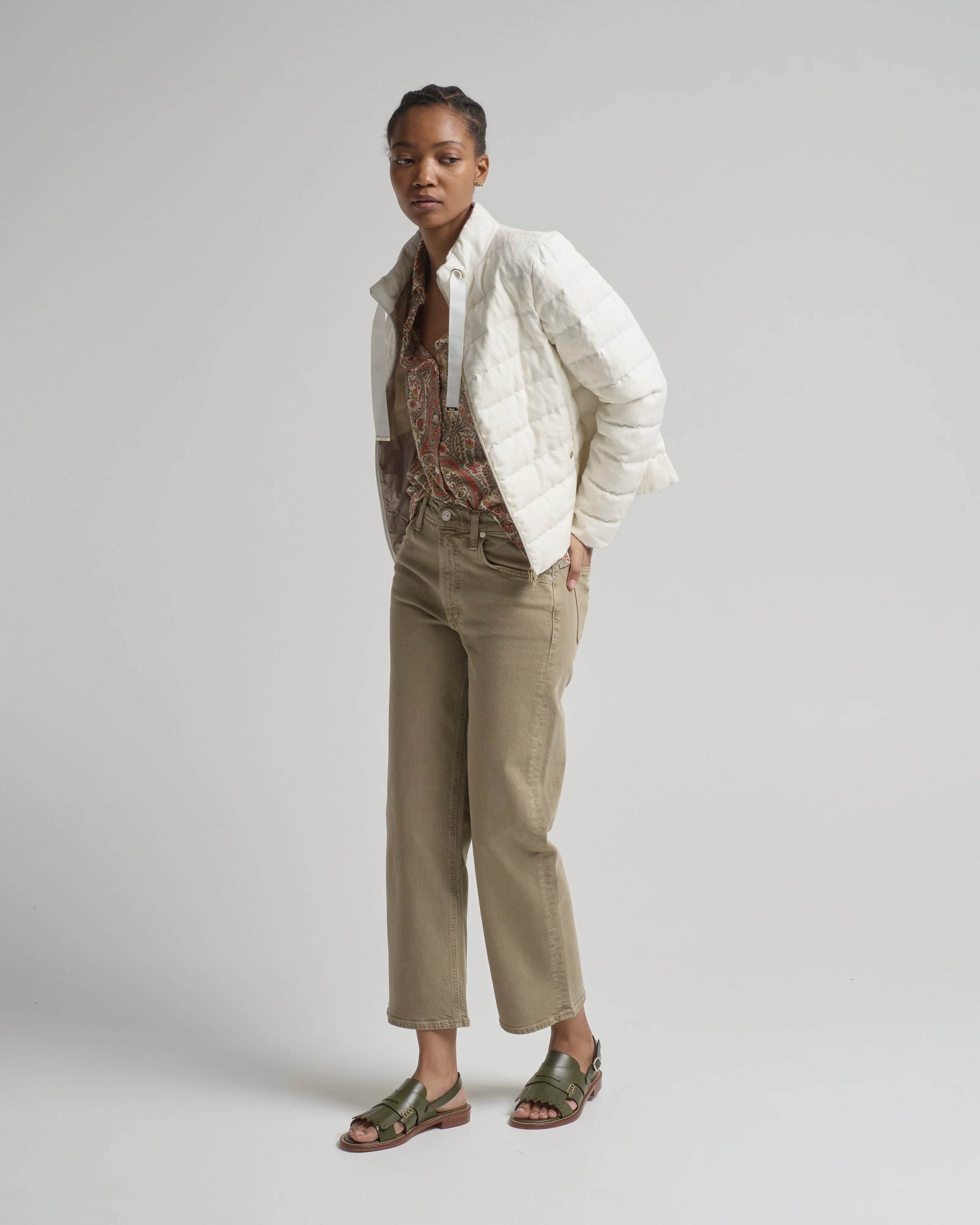 new linen quilted short jacket with tie detail - Image 5