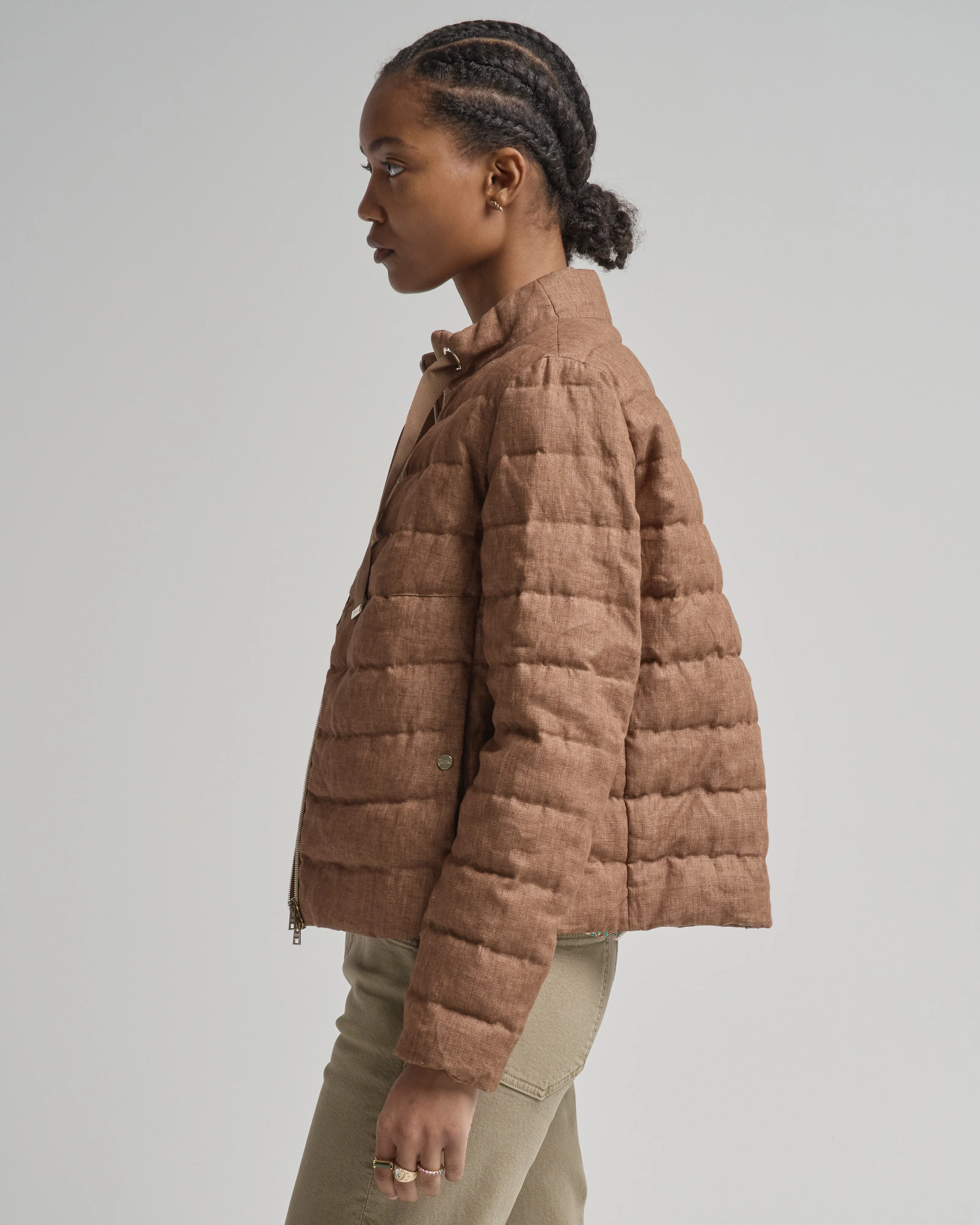 new linen quilted short jacket with tie detail - Image 3