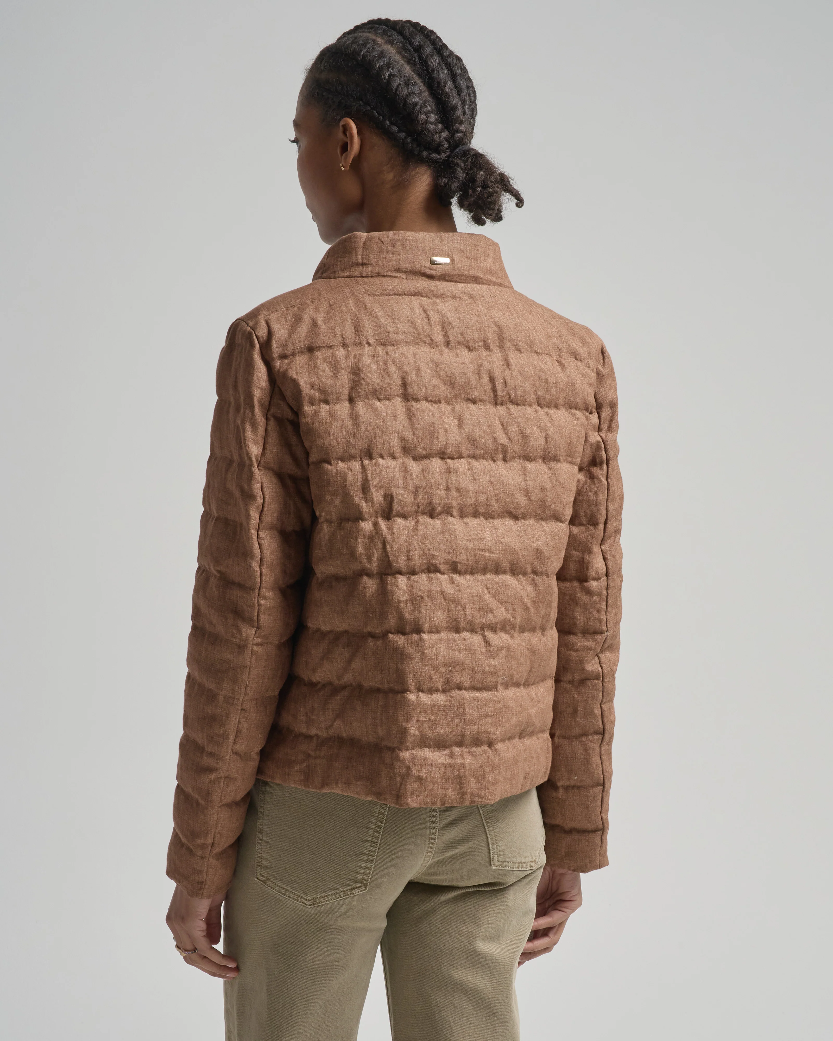 new linen quilted short jacket with tie detail - Image 4