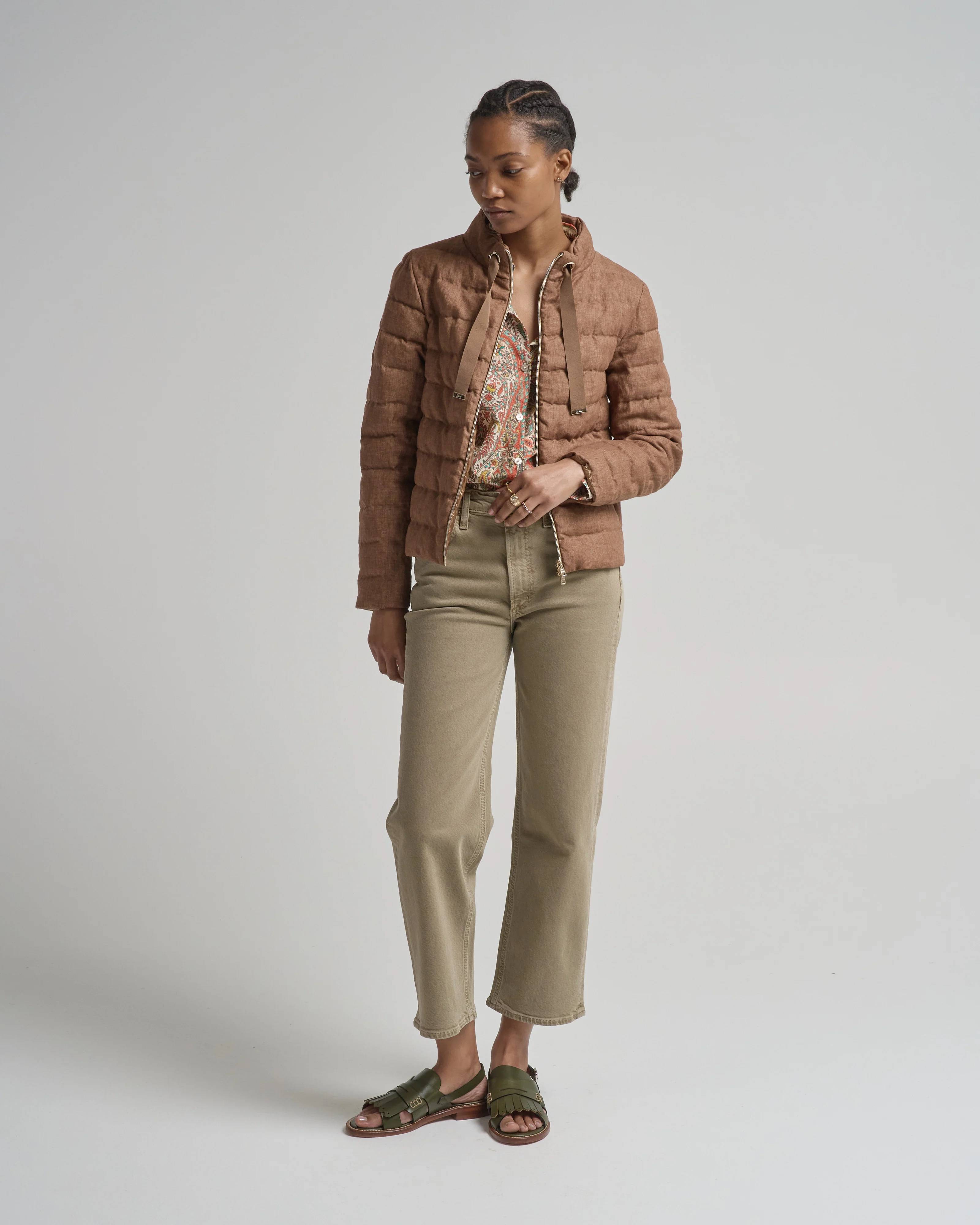 new linen quilted short jacket with tie detail - Image 5