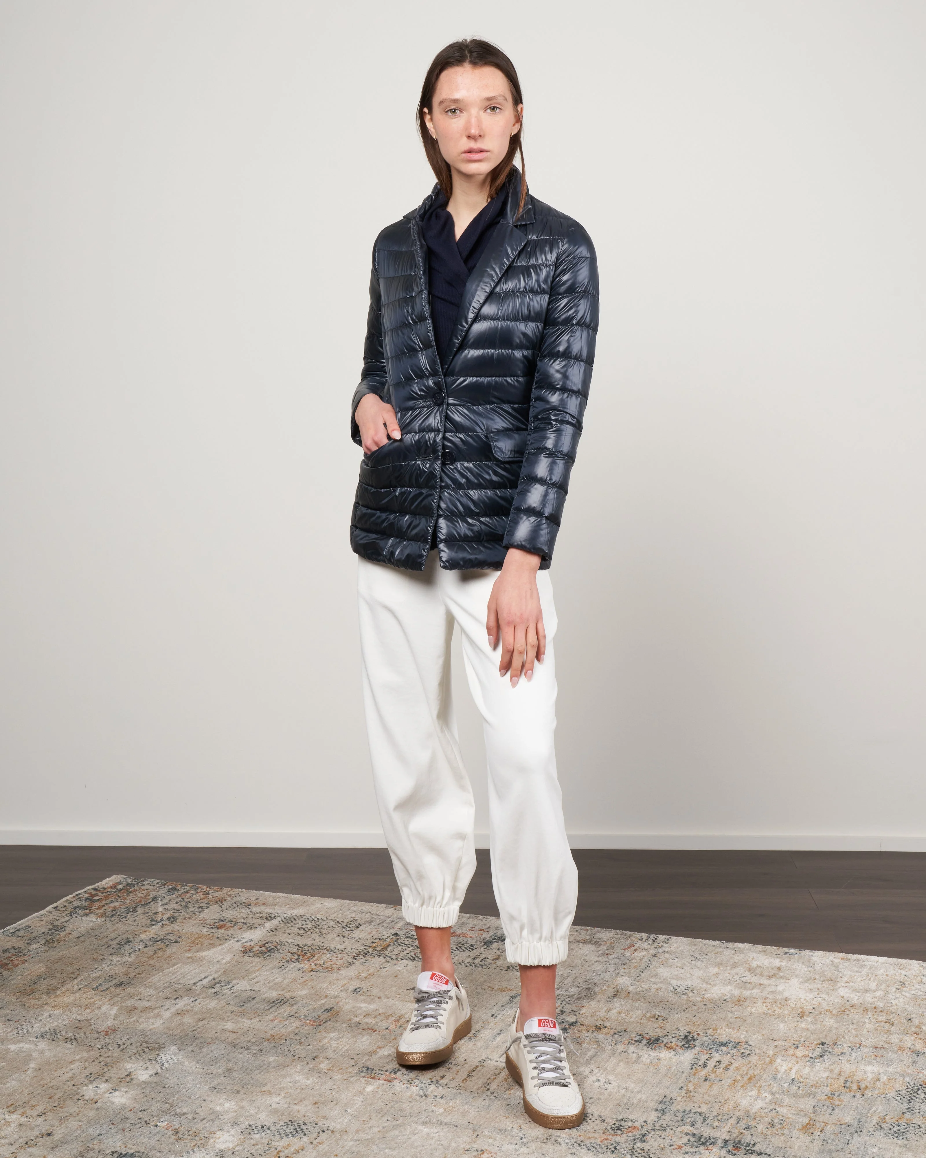 nylon ultralight boyfriend down blazer - navy - Image 2