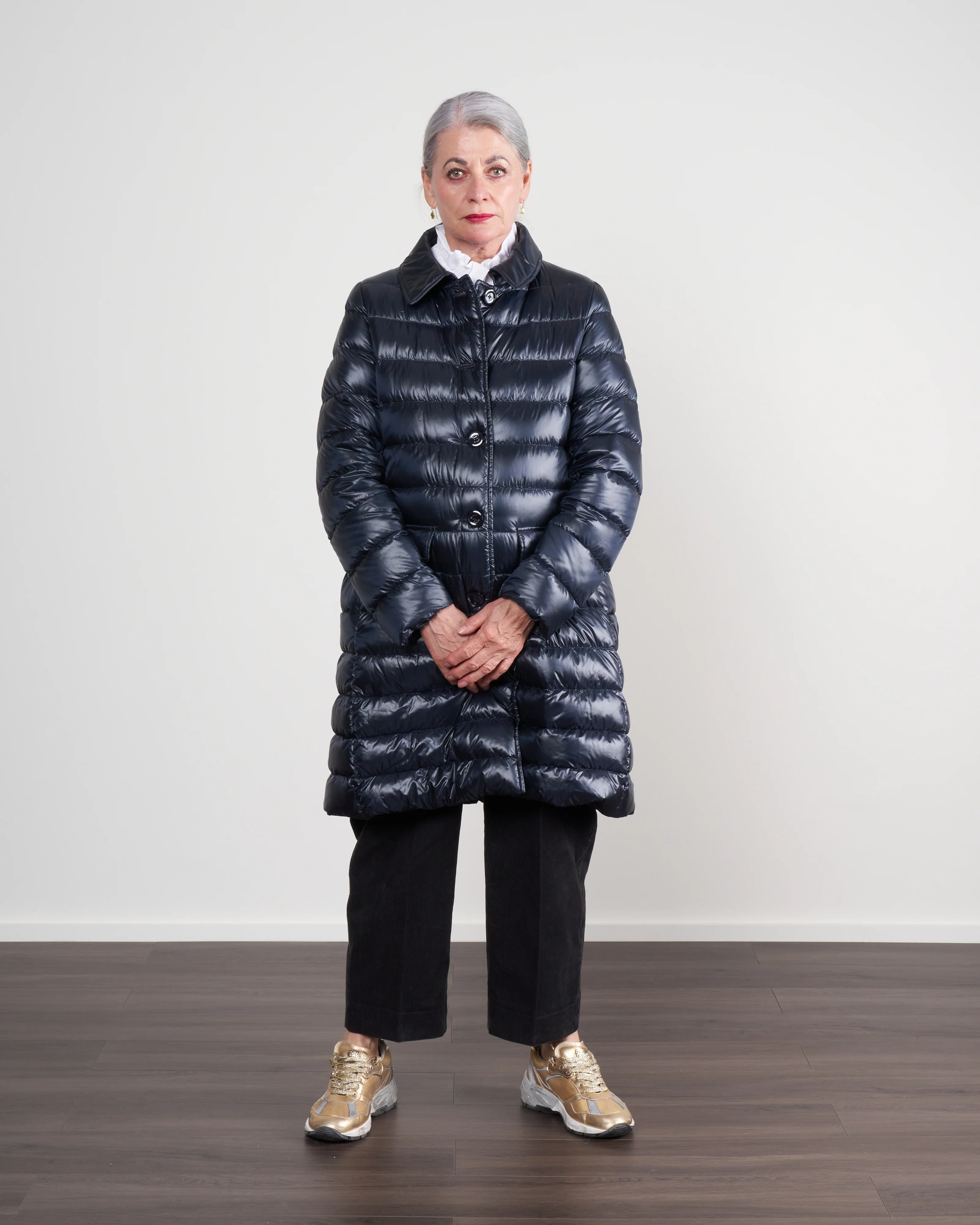 nylon ultralight button front top coat - navy - Image 2