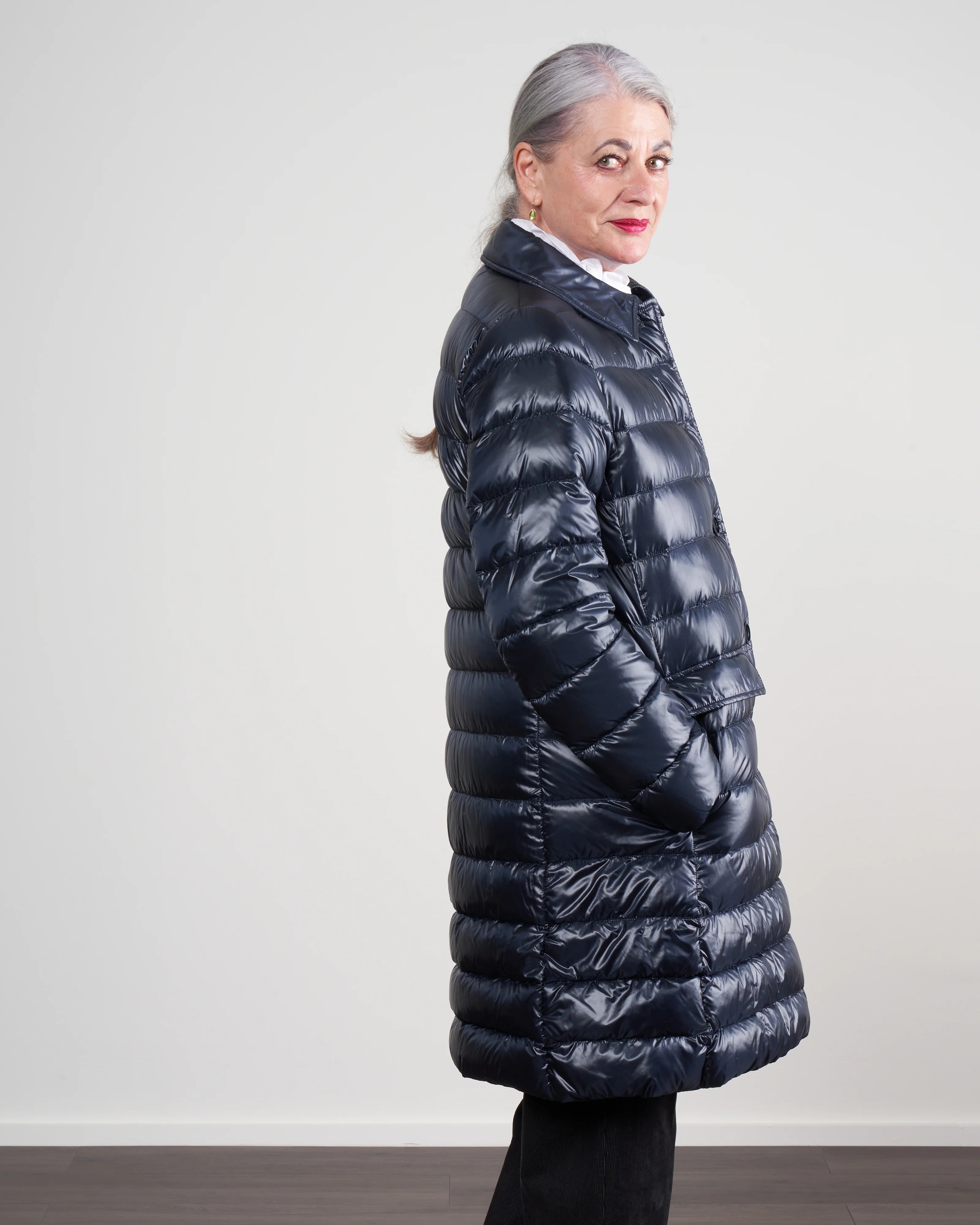 nylon ultralight button front top coat - navy - Image 3