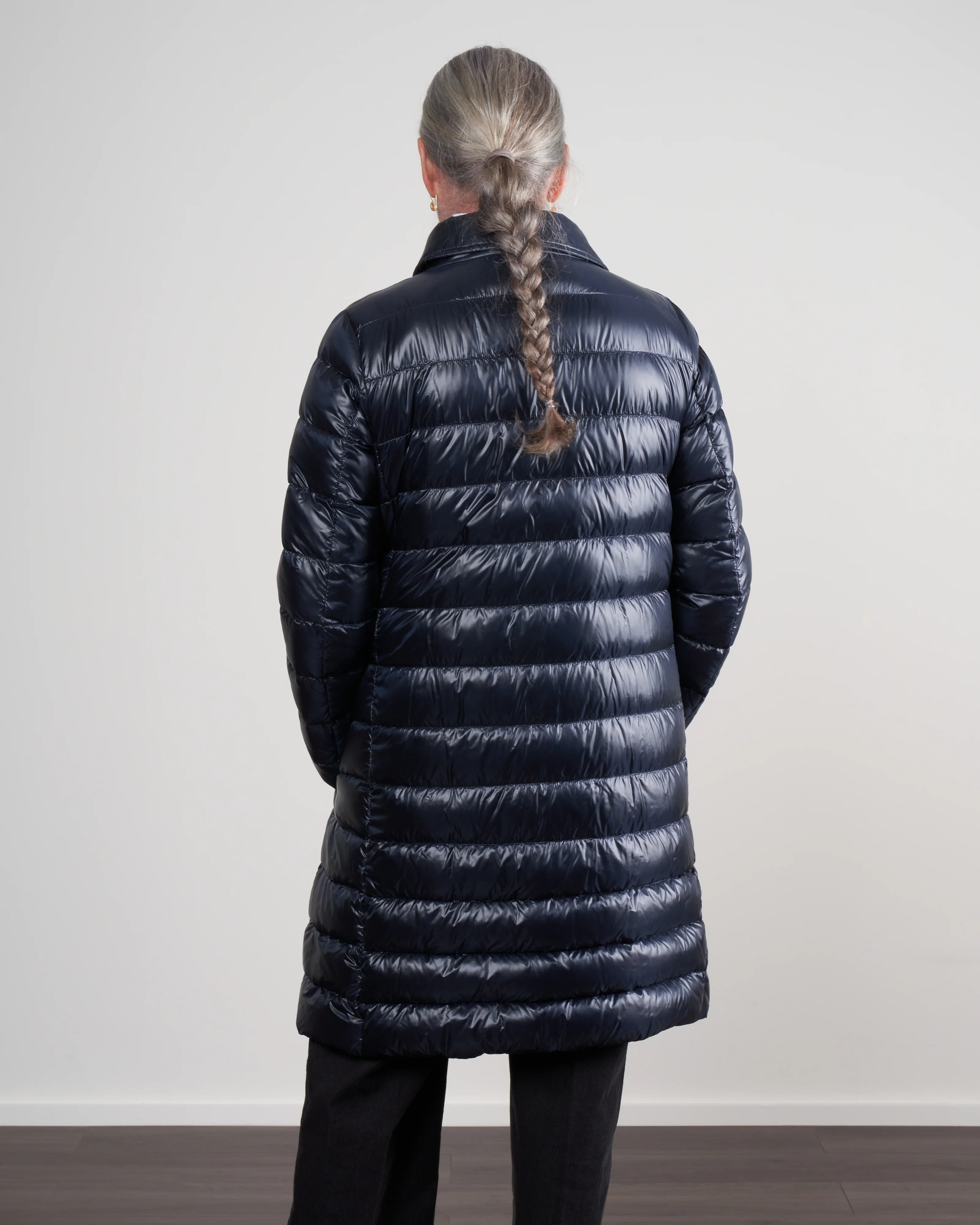 nylon ultralight button front top coat - navy - Image 4