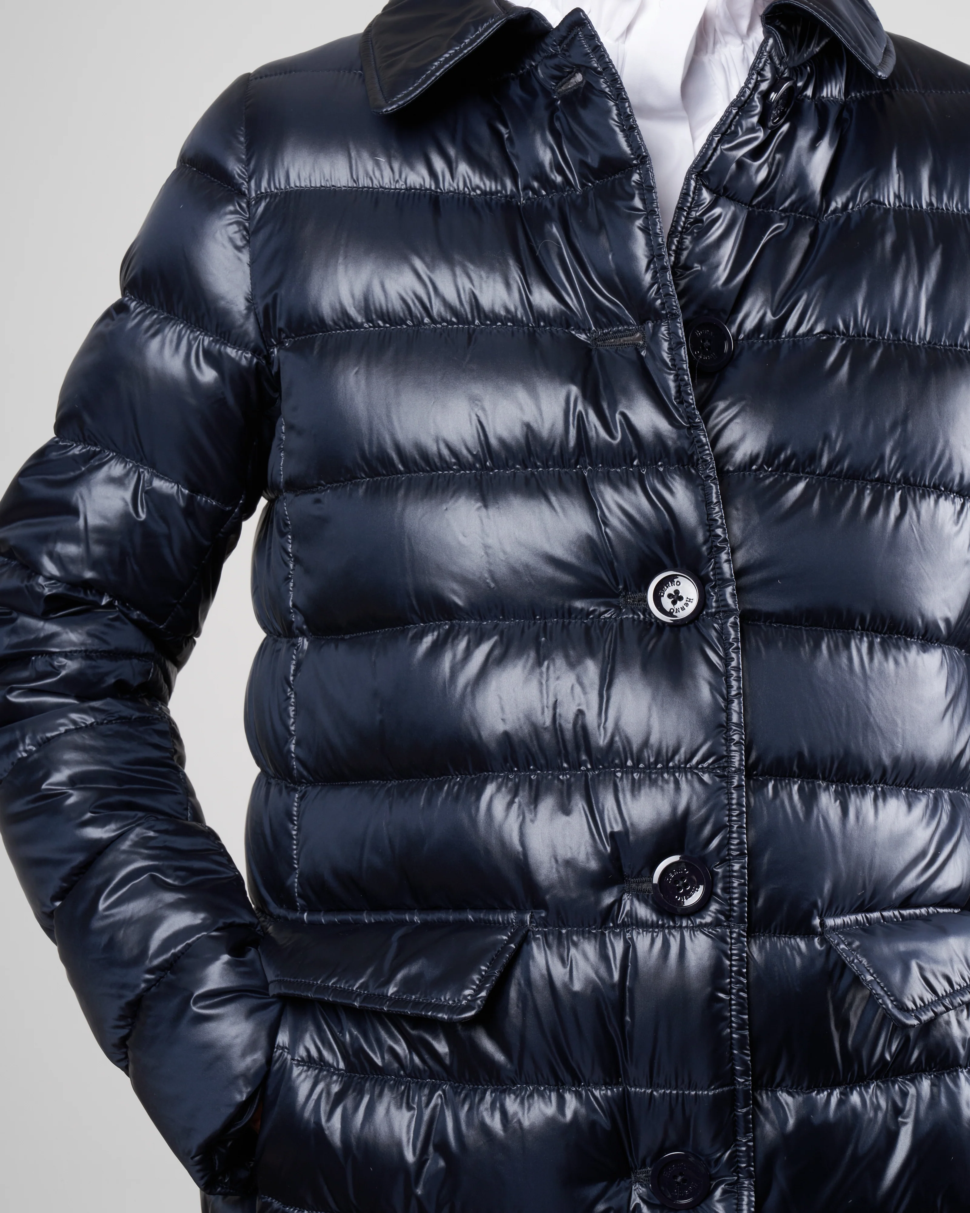 nylon ultralight button front top coat - navy - Image 5