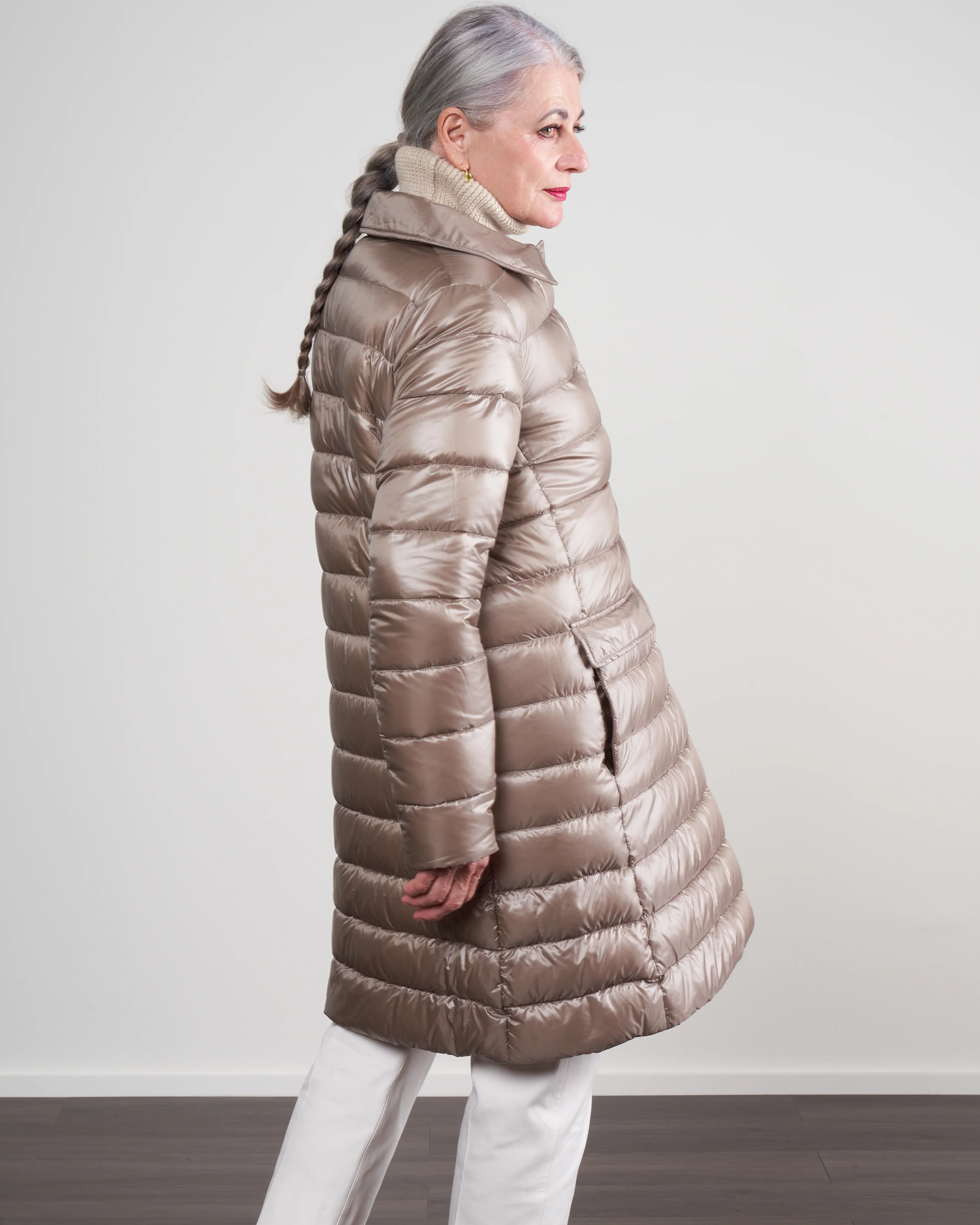 nylon ultralight button front top coat - tortora - Image 2