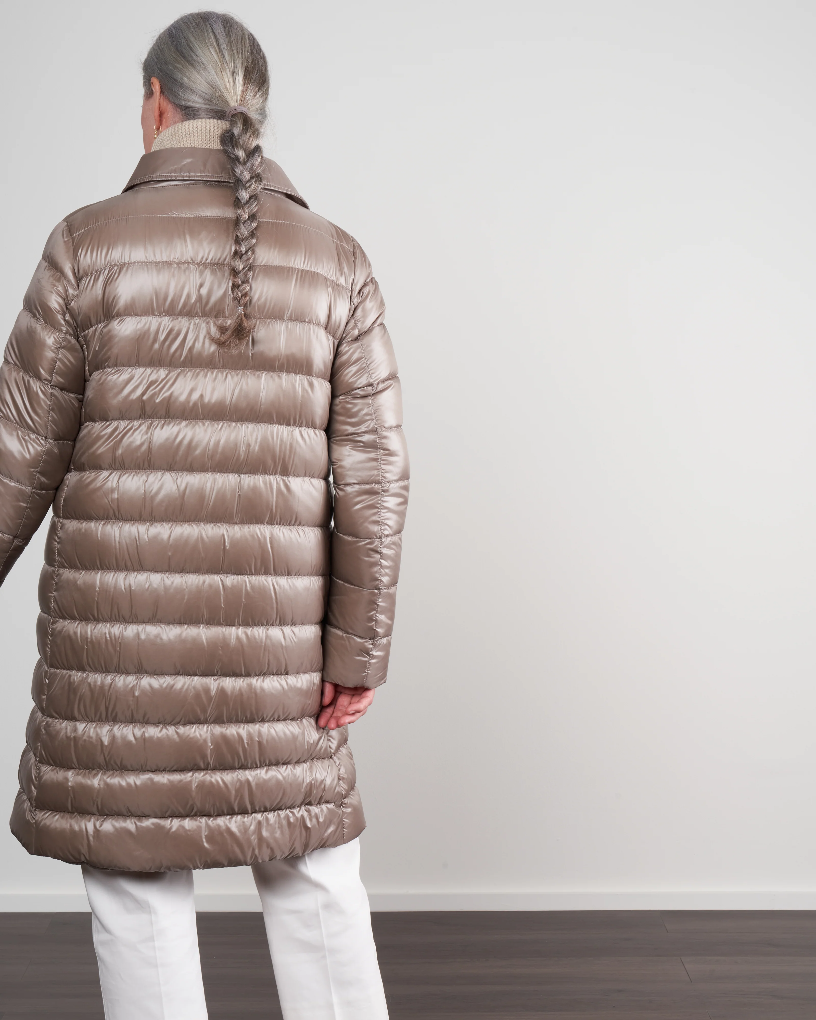 nylon ultralight button front top coat - tortora - Image 3