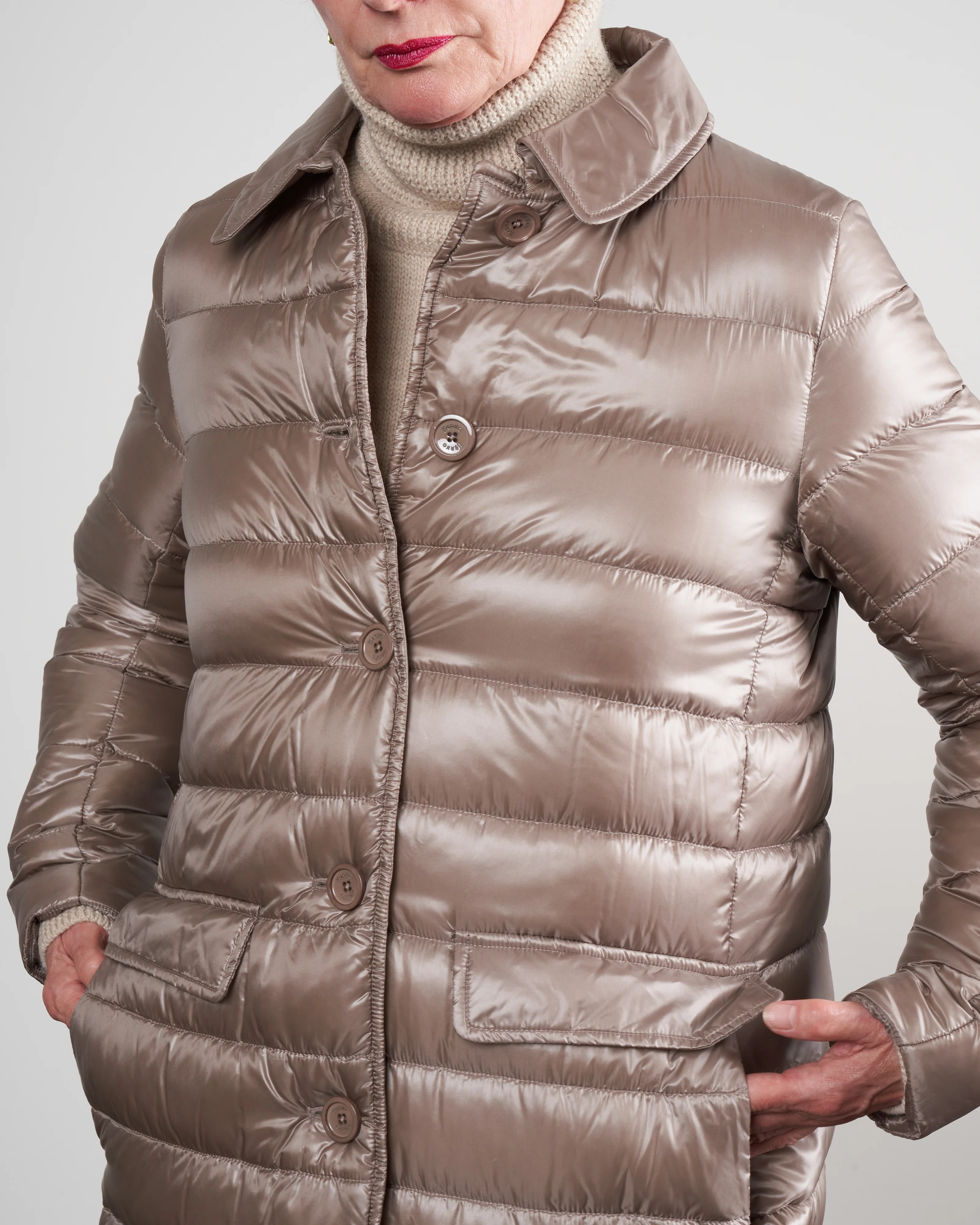 nylon ultralight button front top coat - tortora - Image 4