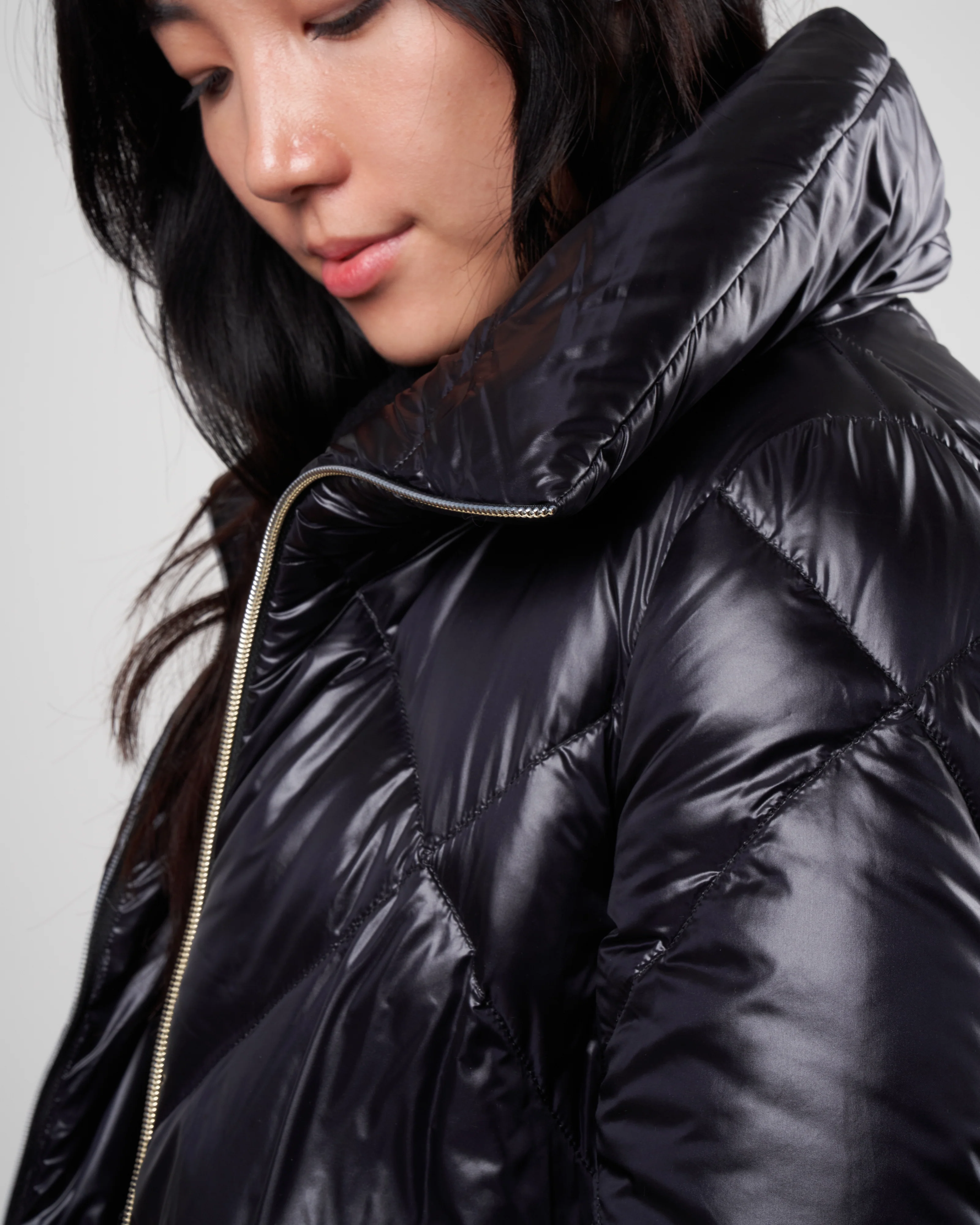 nylon ultralight diamond quilt a-line, hi-lo jacket - nero - Image 5