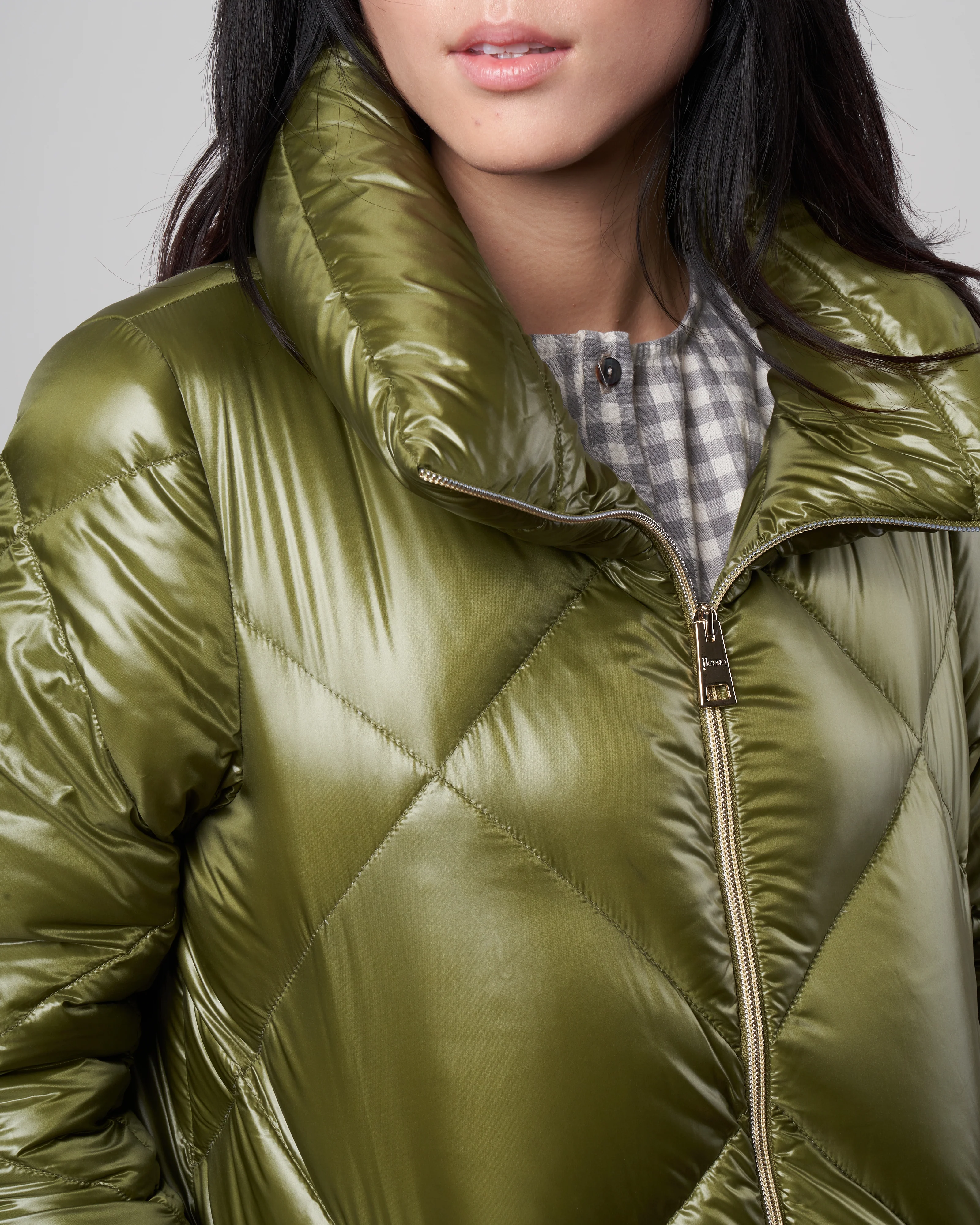 nylon ultralight diamond quilt a-line, hi-lo jacket - verde oliva - Image 5