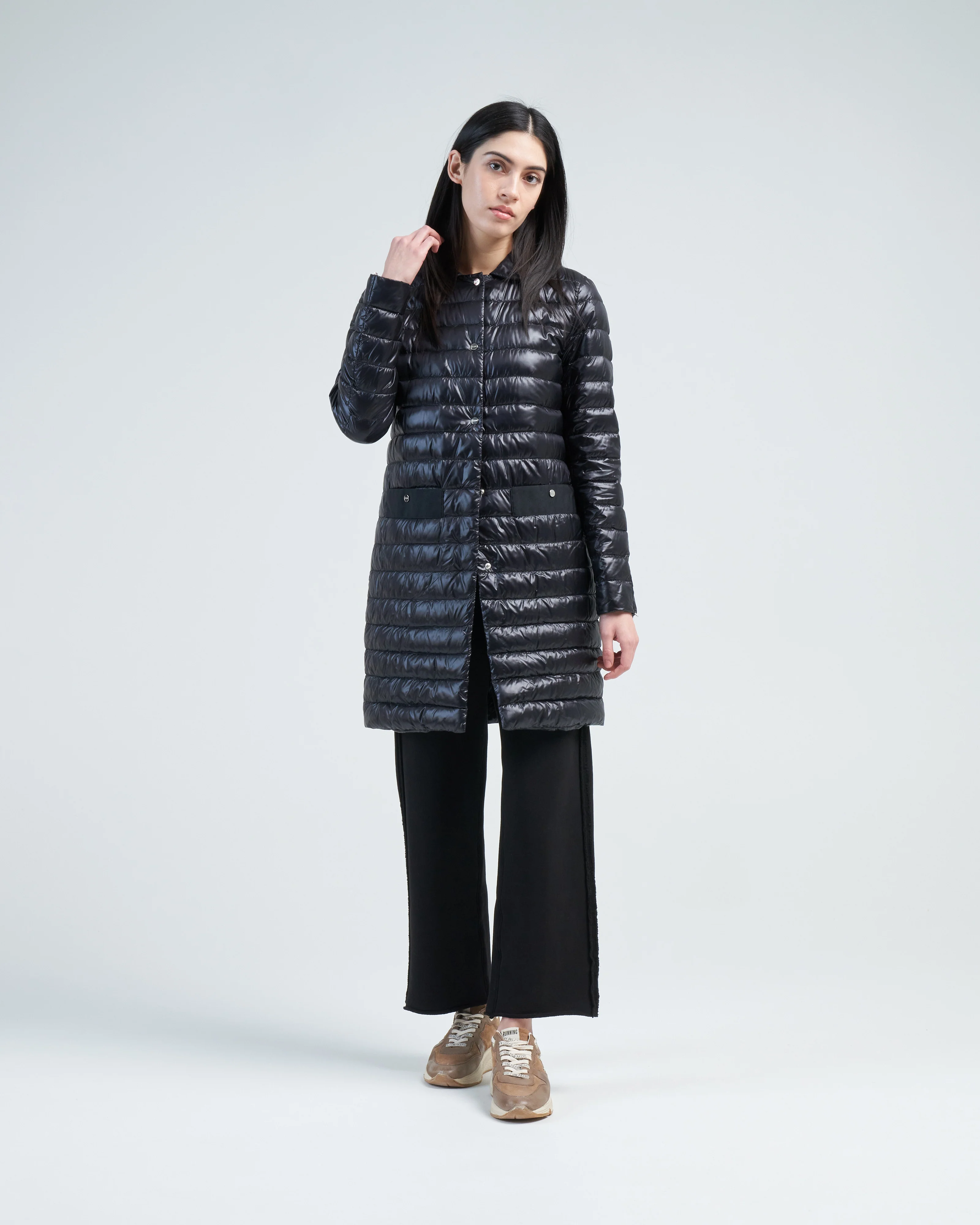 nylon ultralight midi snap front jacket