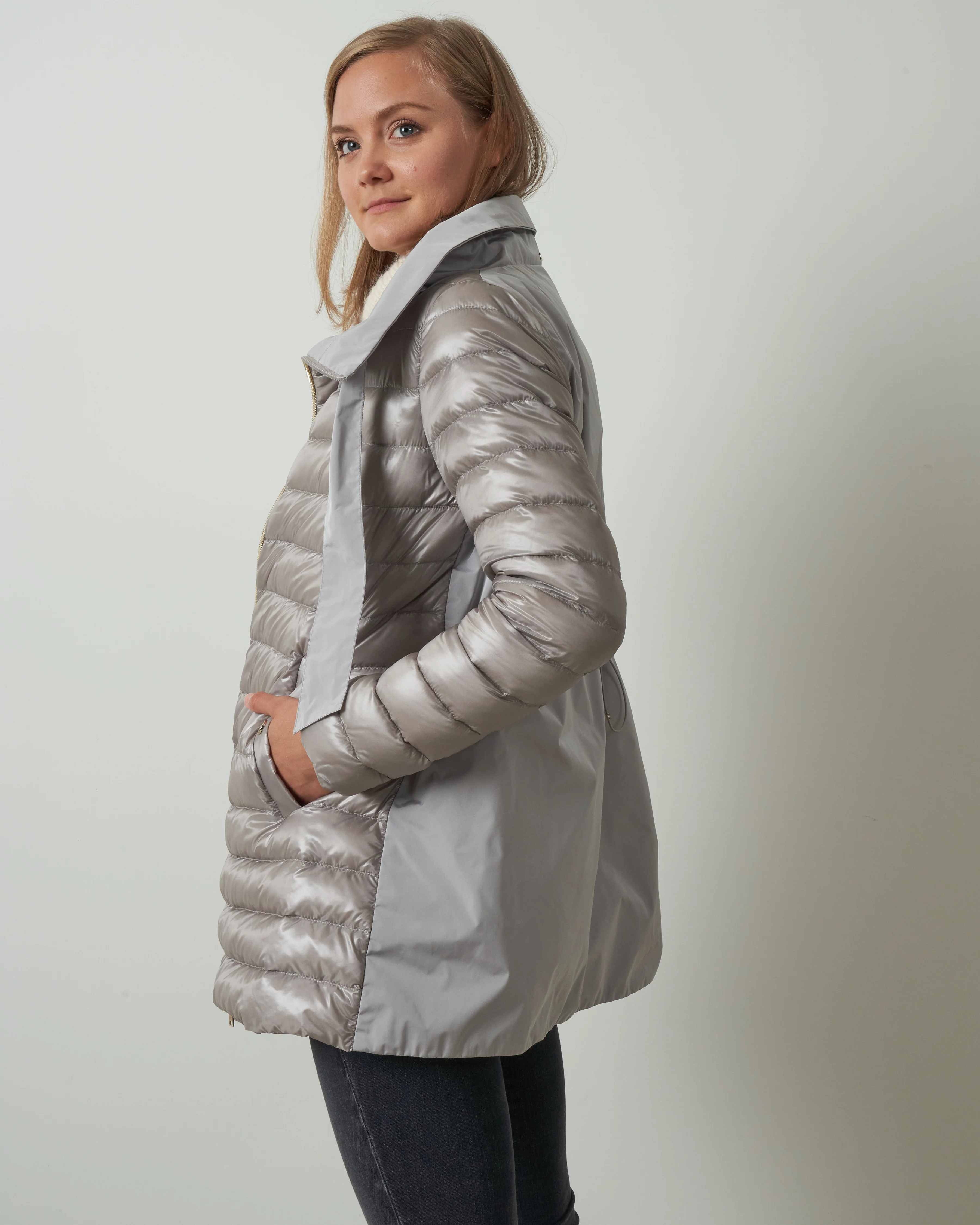 puffer w/ taffeta back - silver - Image 2
