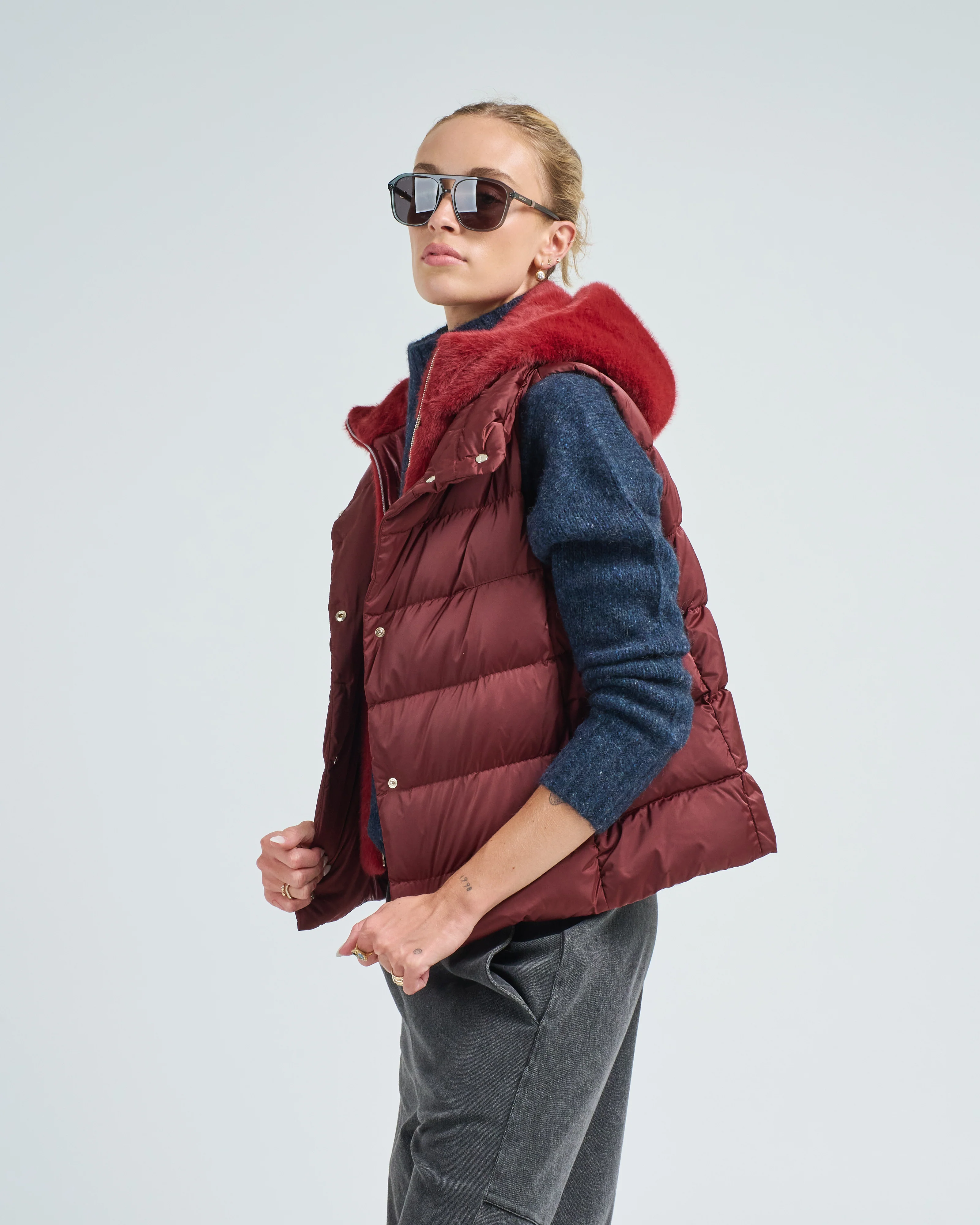 satin vest w/ detachable faux fur hood - Image 3