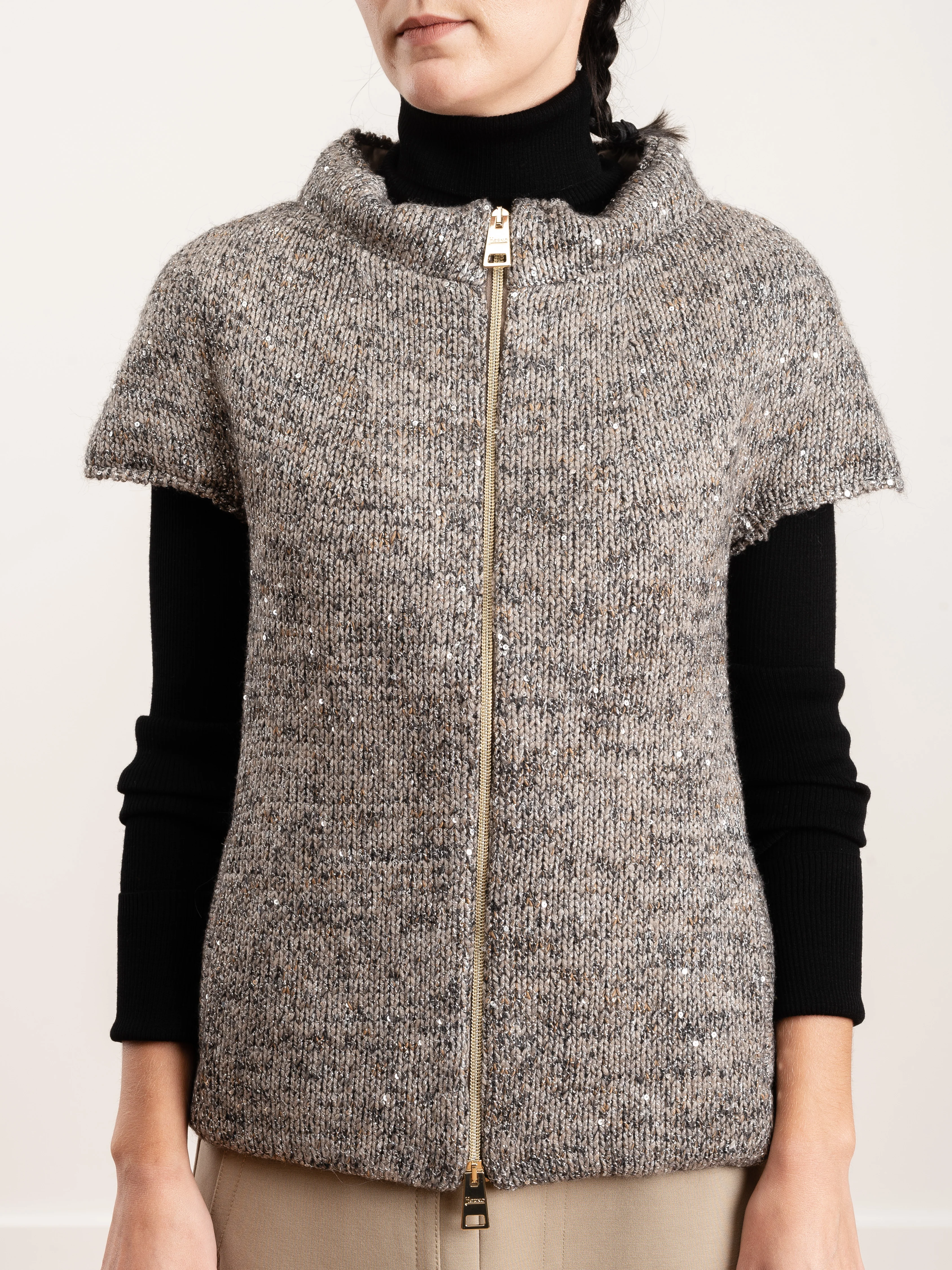 sequin knit cap sleeve - taupe - Image 2