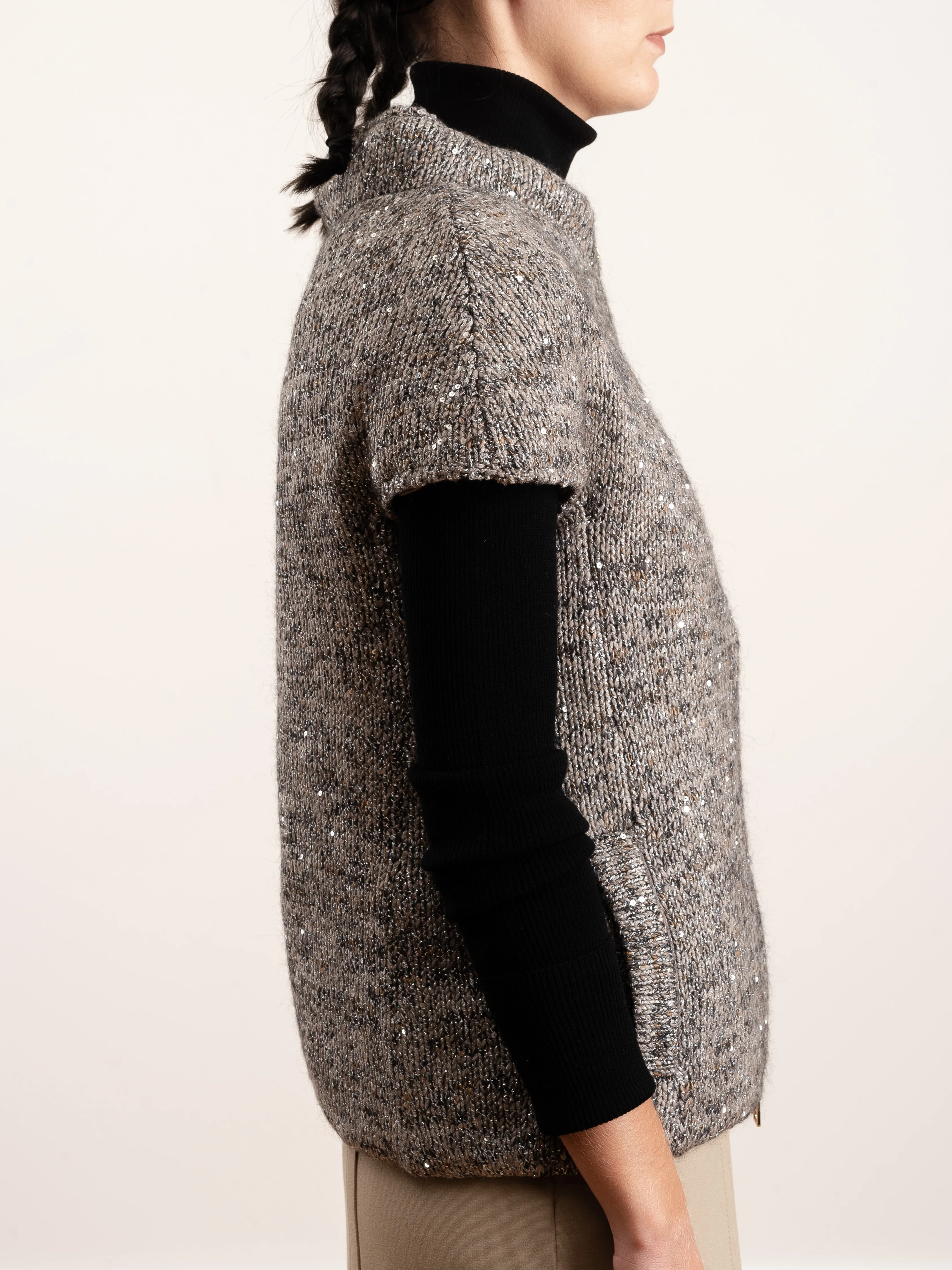 sequin knit cap sleeve - taupe - Image 3