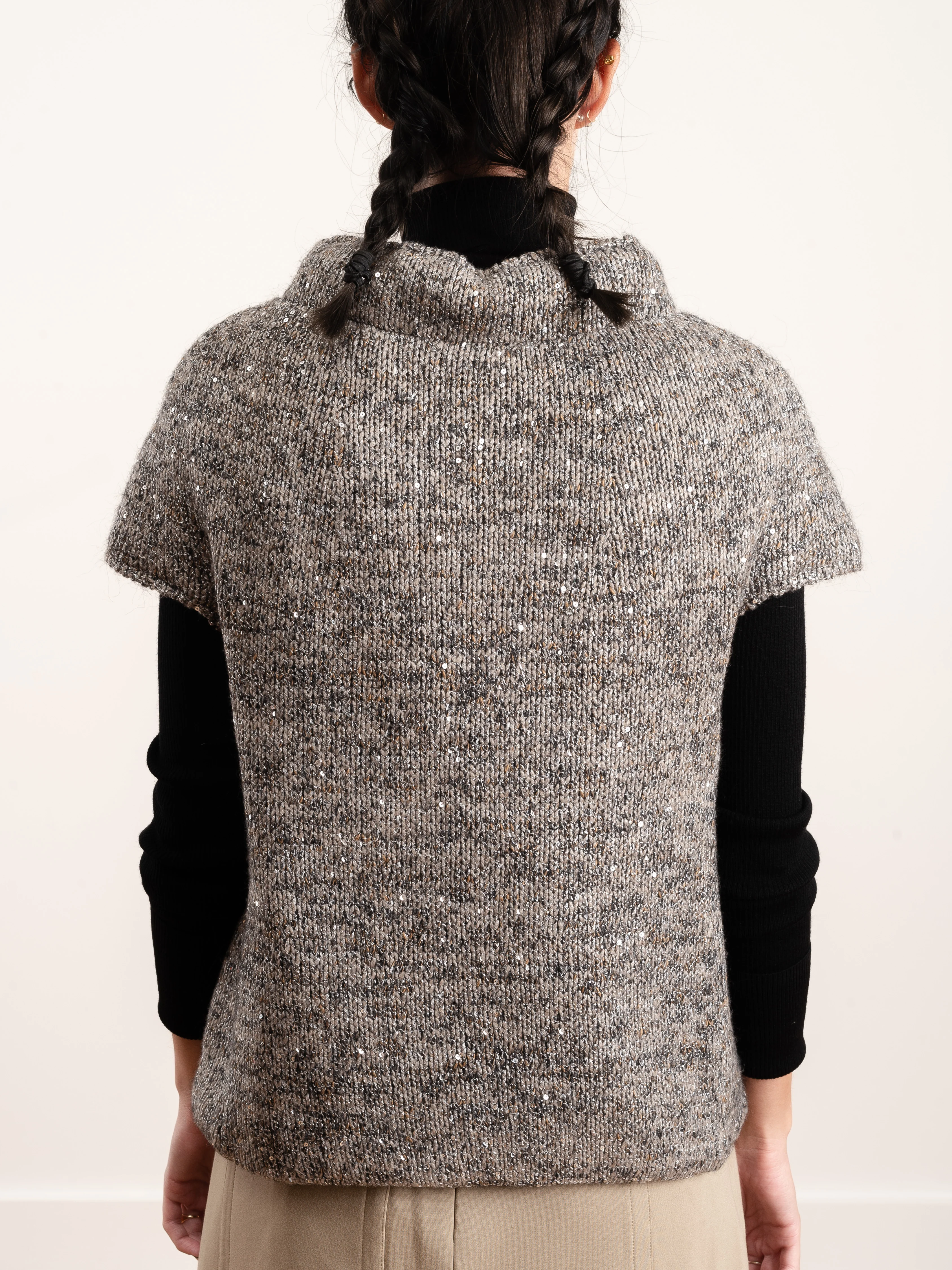 sequin knit cap sleeve - taupe - Image 4