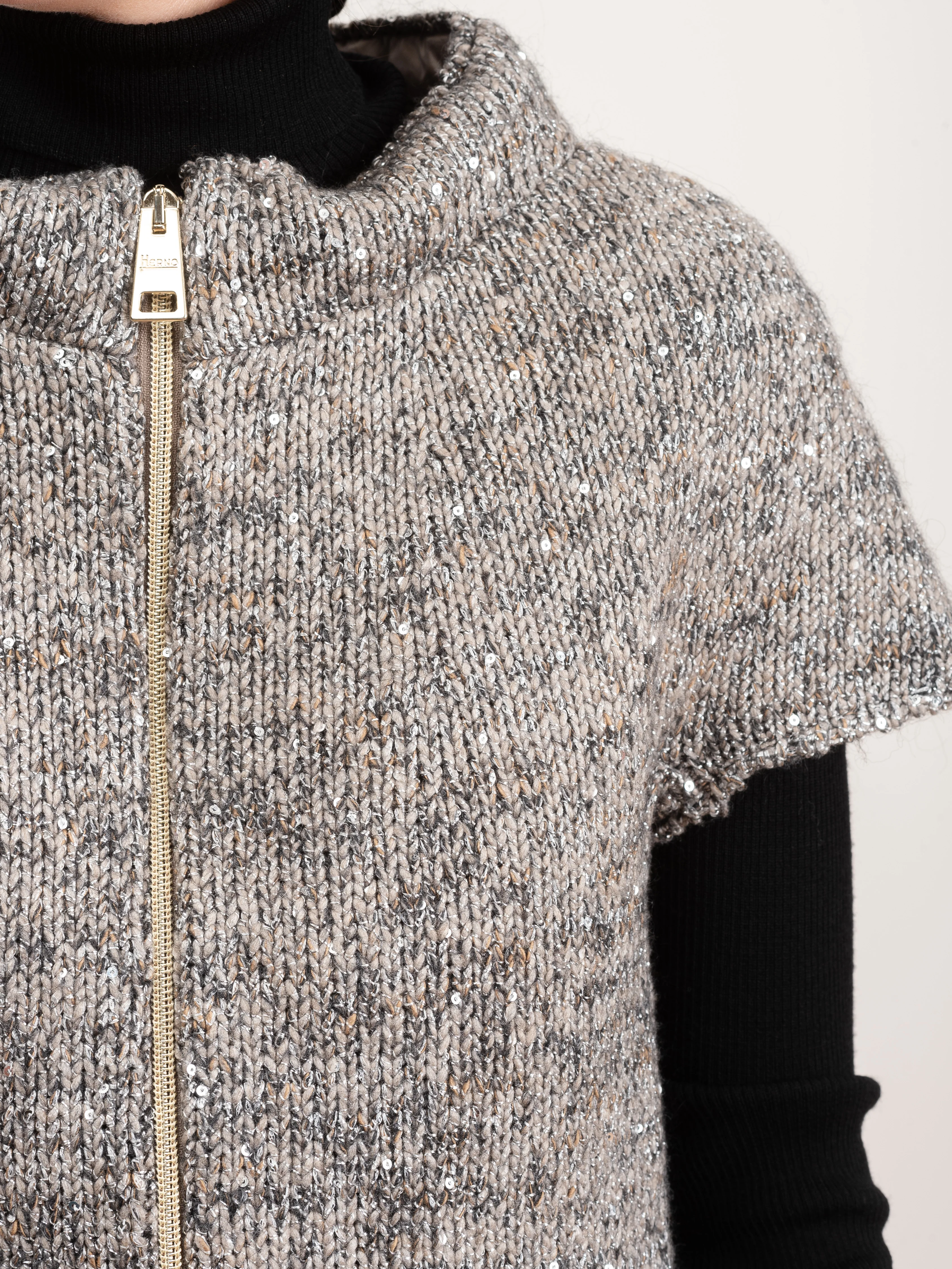 sequin knit cap sleeve - taupe - Image 5