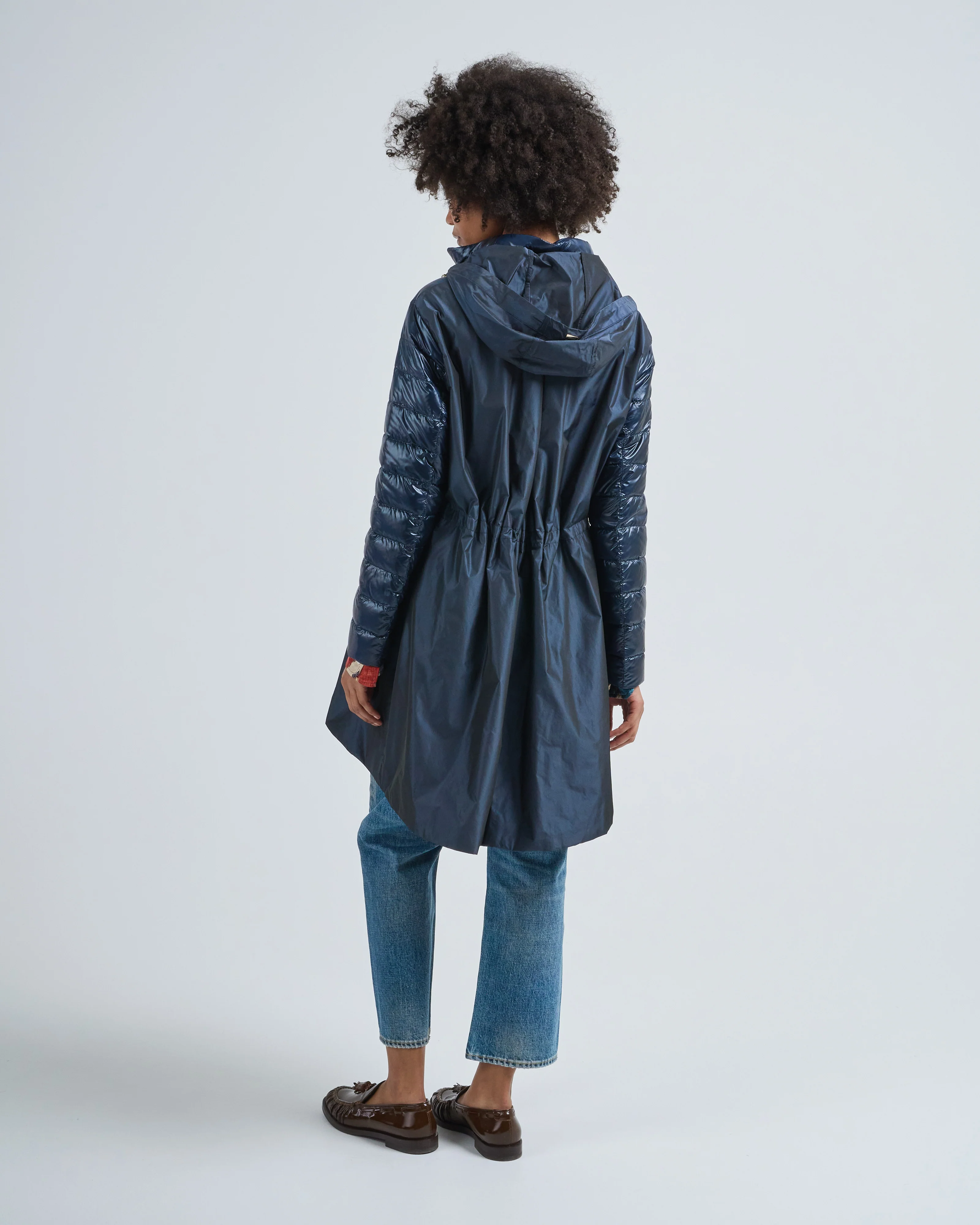 shiny nylon high low jacket with taffeta hood and back - Image 4